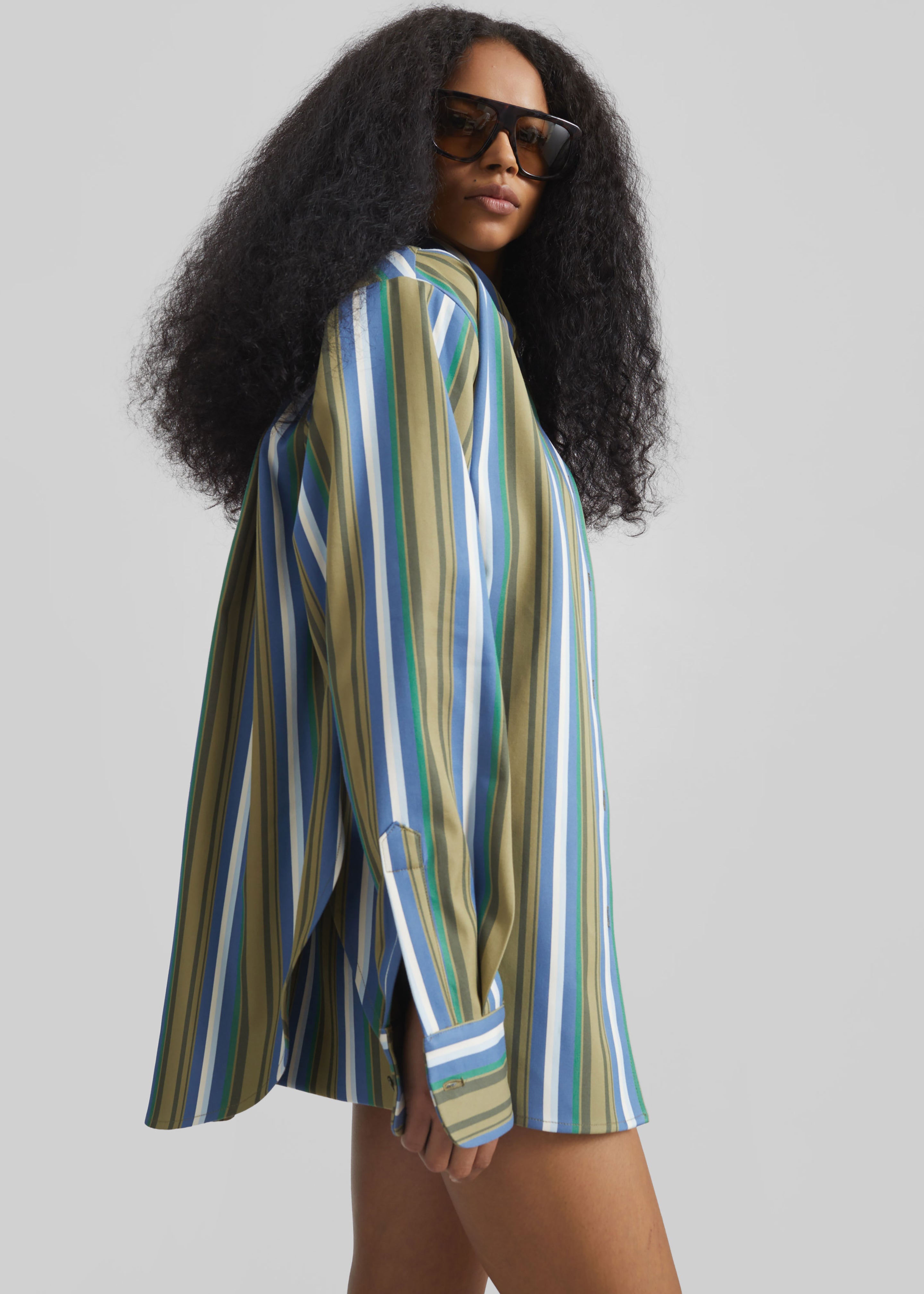 Oana Cotton Padded Shirt - Green Multi Stripe - 5