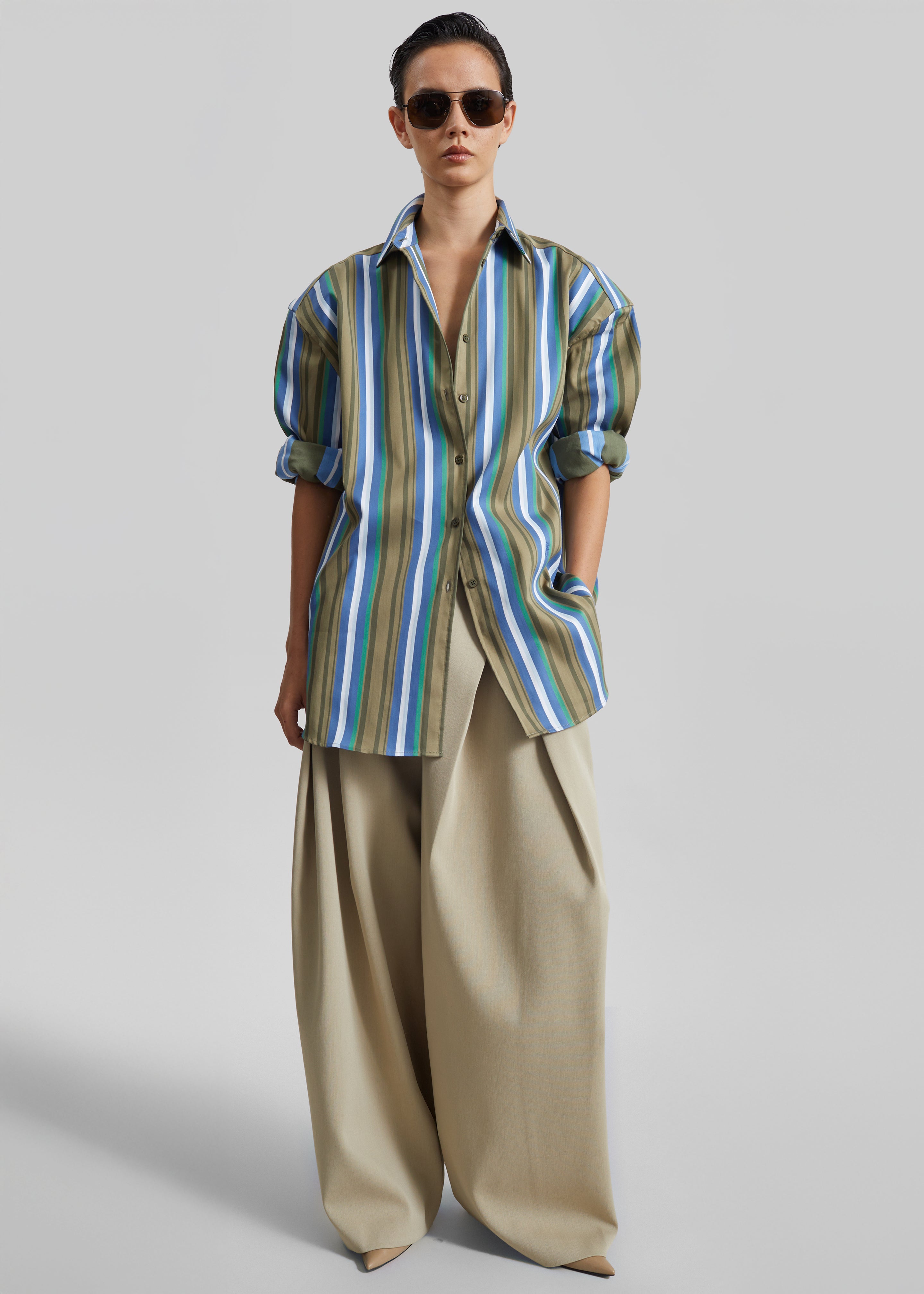 Chemise Oana en coton à épaulettes - Rayures vertes multicolores - 4