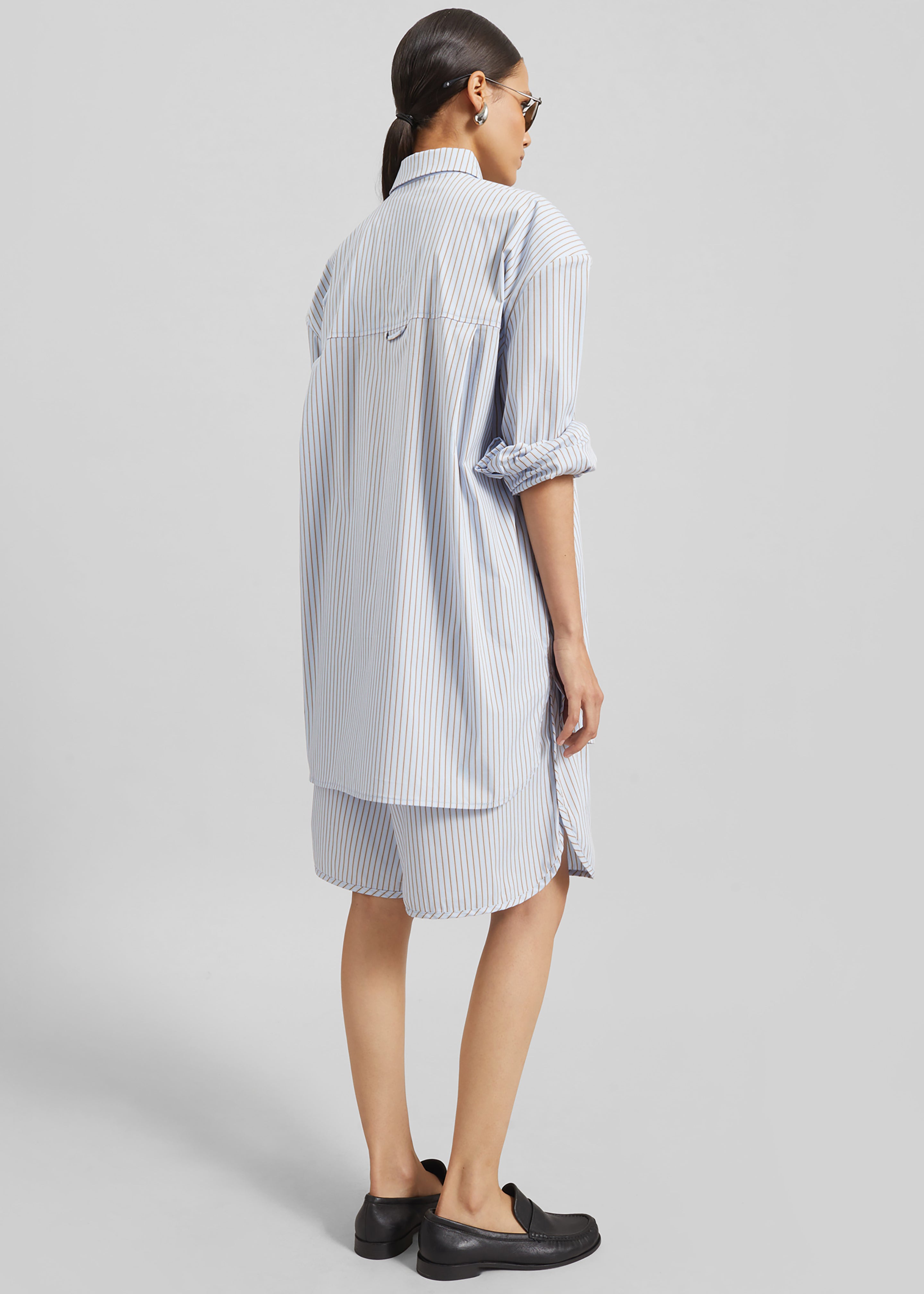 Chemise Oana en coton à épaulettes - Rayures bleu clair/marron - 9
