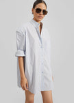 Chemise Oana en coton à épaulettes - Rayures bleu clair/marron