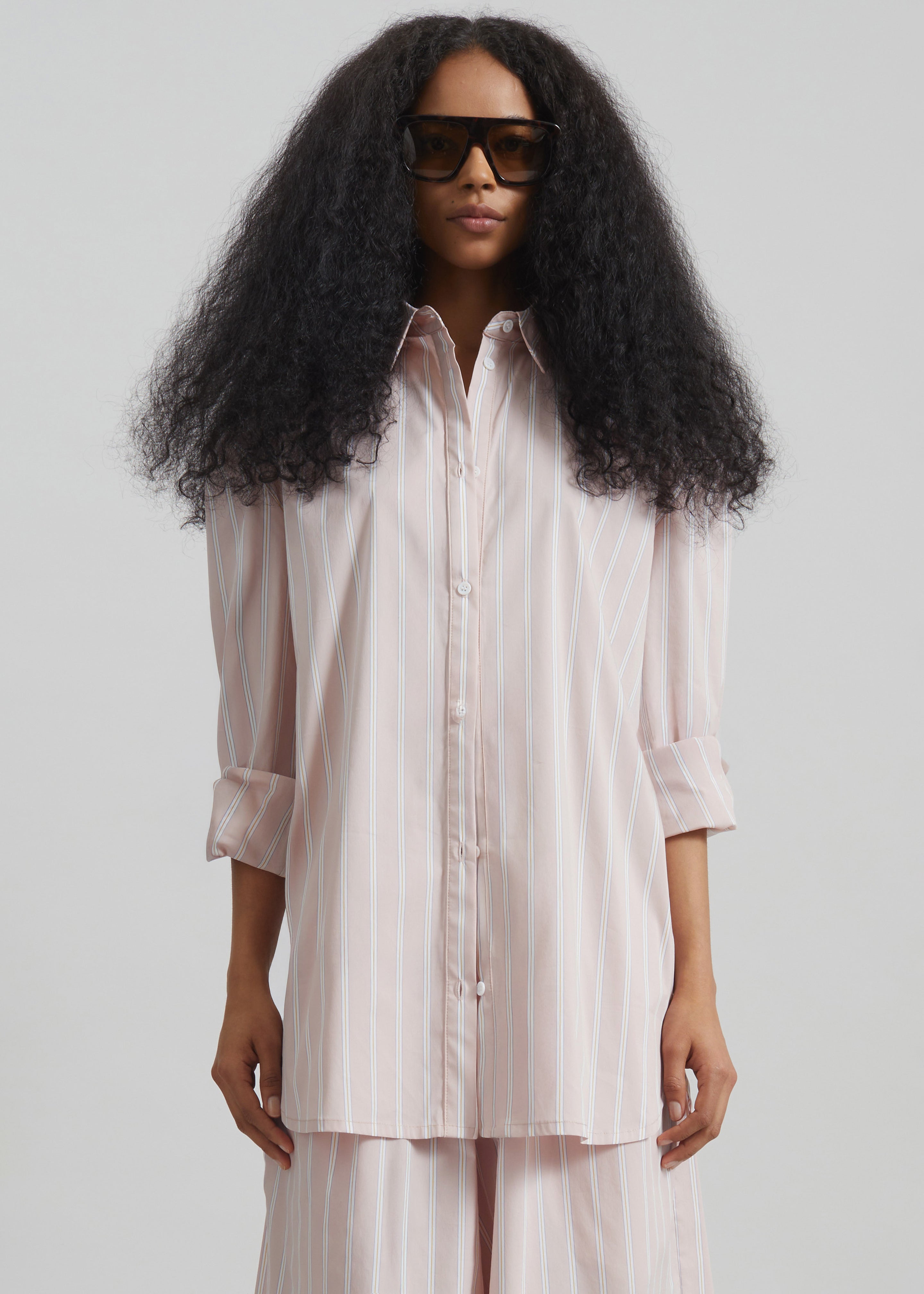 Oana Cotton Padded Shirt - Pink/White Stripes - 4