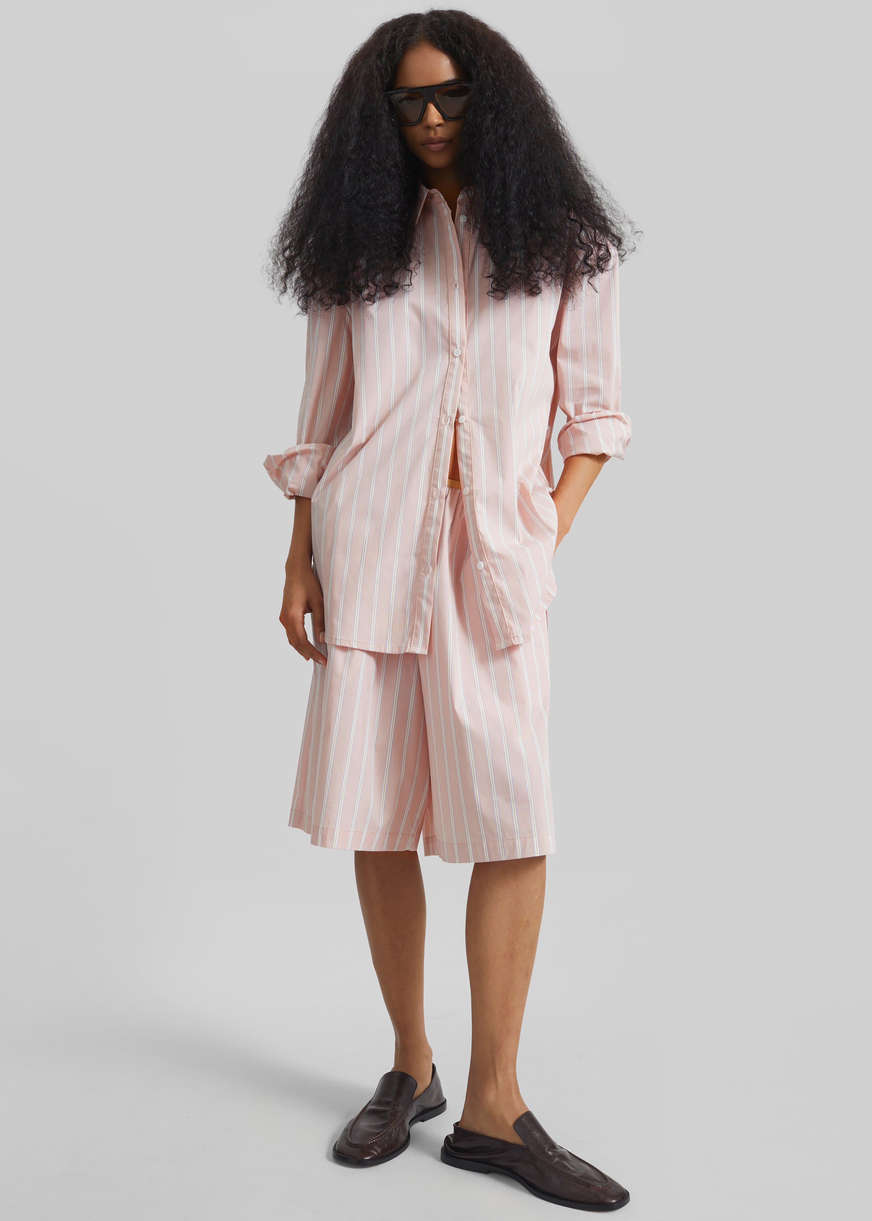 Oana Cotton Padded Shirt - Pink/White Stripes - 5