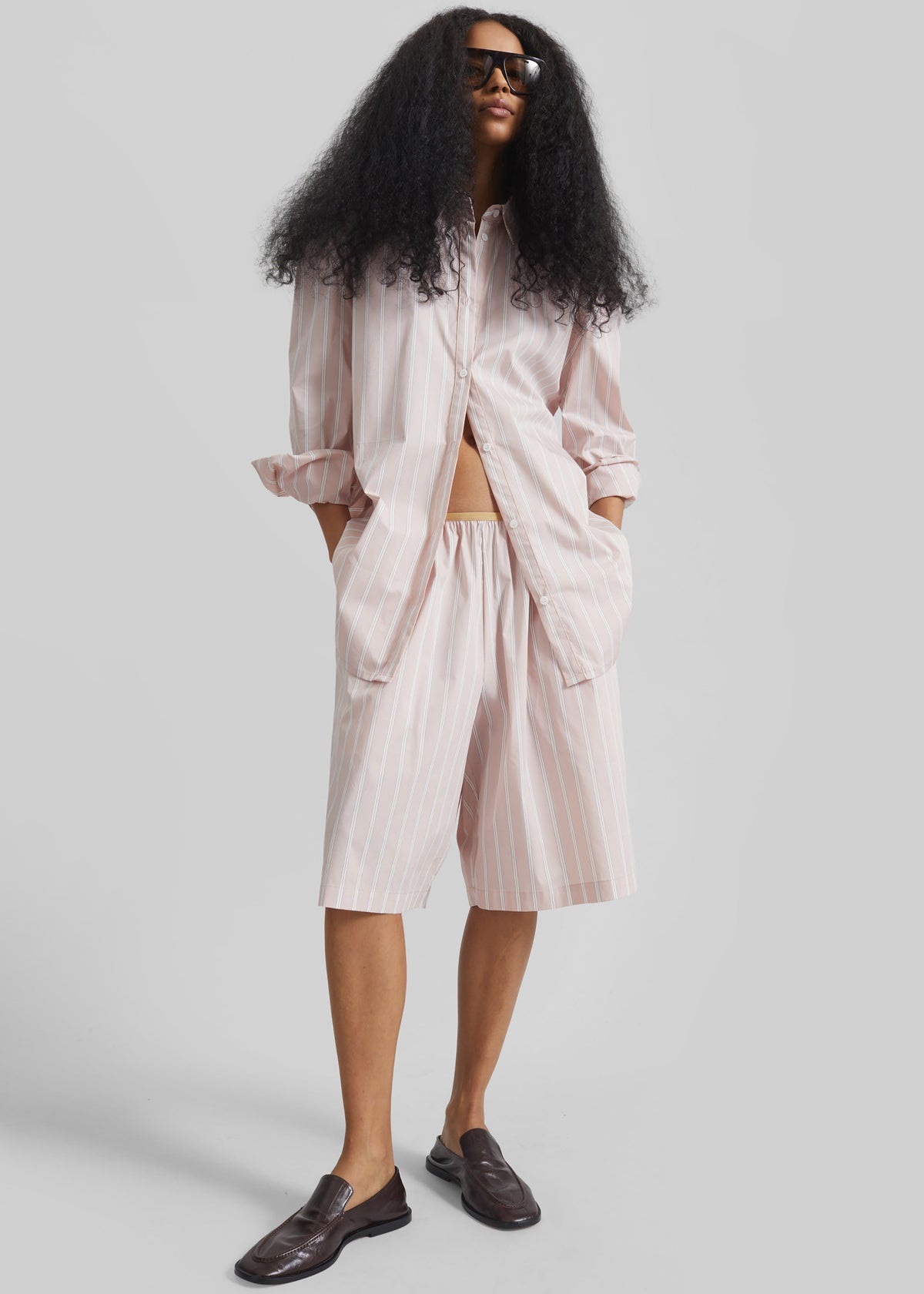 Oana Cotton Padded Shirt - Pink/White Stripes - 3