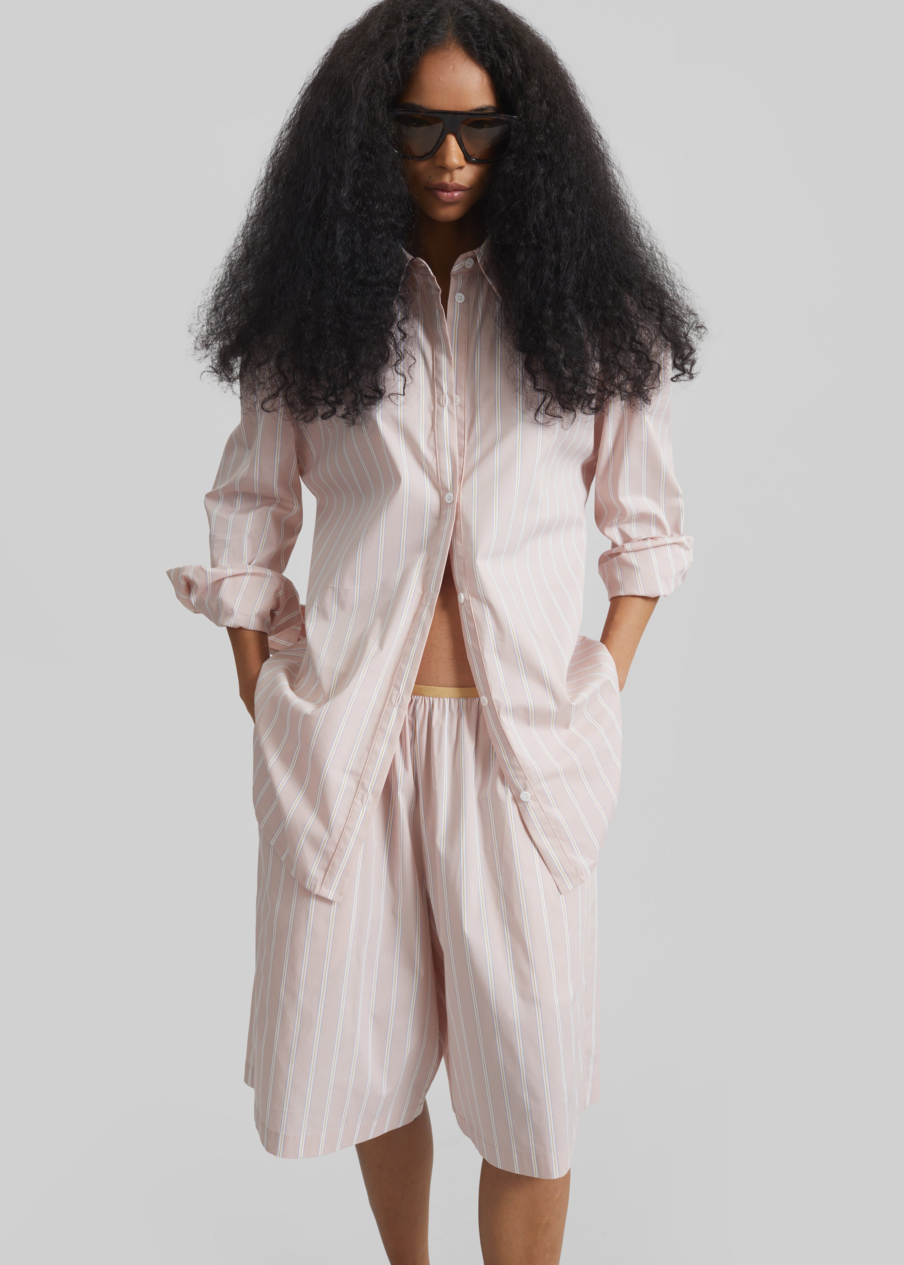 Oana Cotton Padded Shirt - Pink/White Stripes - 1