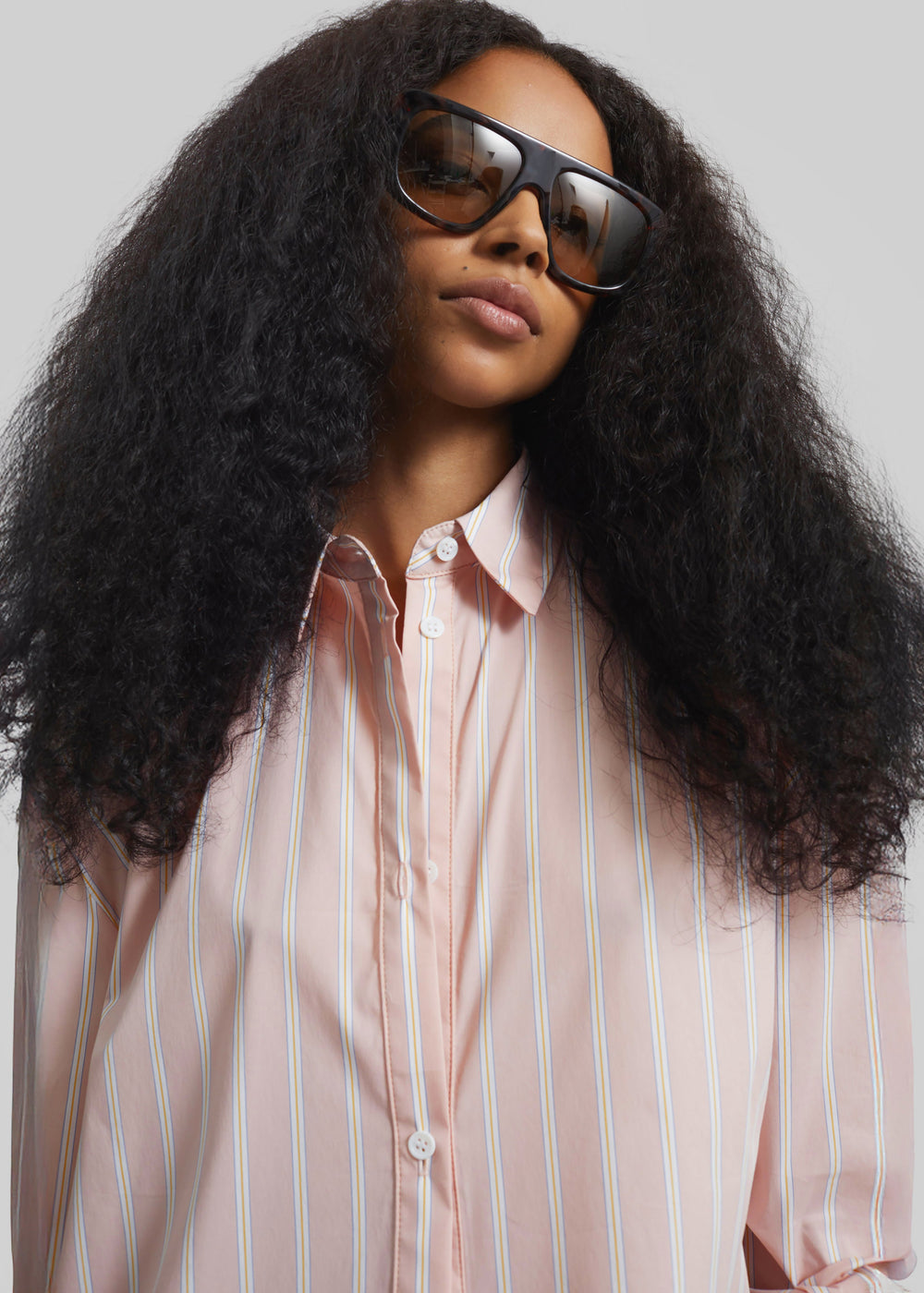 Oana Cotton Padded Shirt - Pink/White Stripes - 1