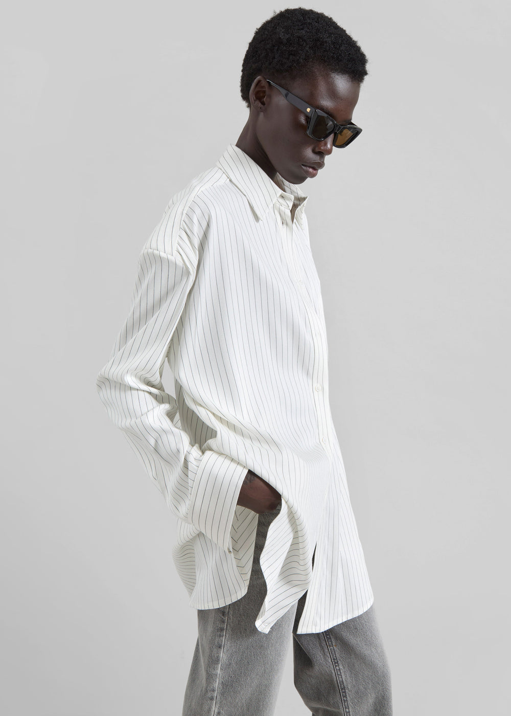 Chemise Oana fluide boutonnée - Rayures blanc/noir - 1