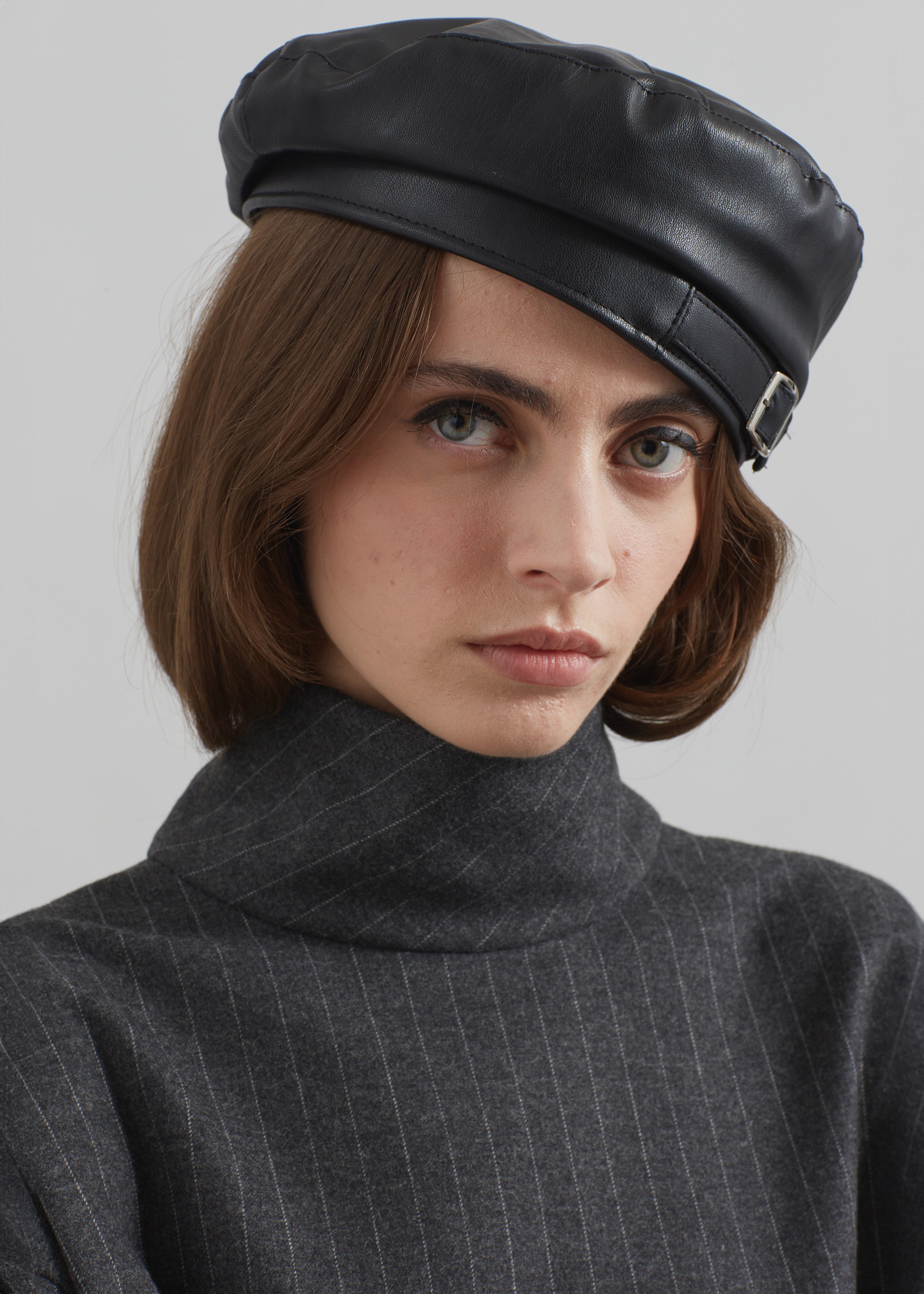 Obacka Faux Leather Beret - Black - 5