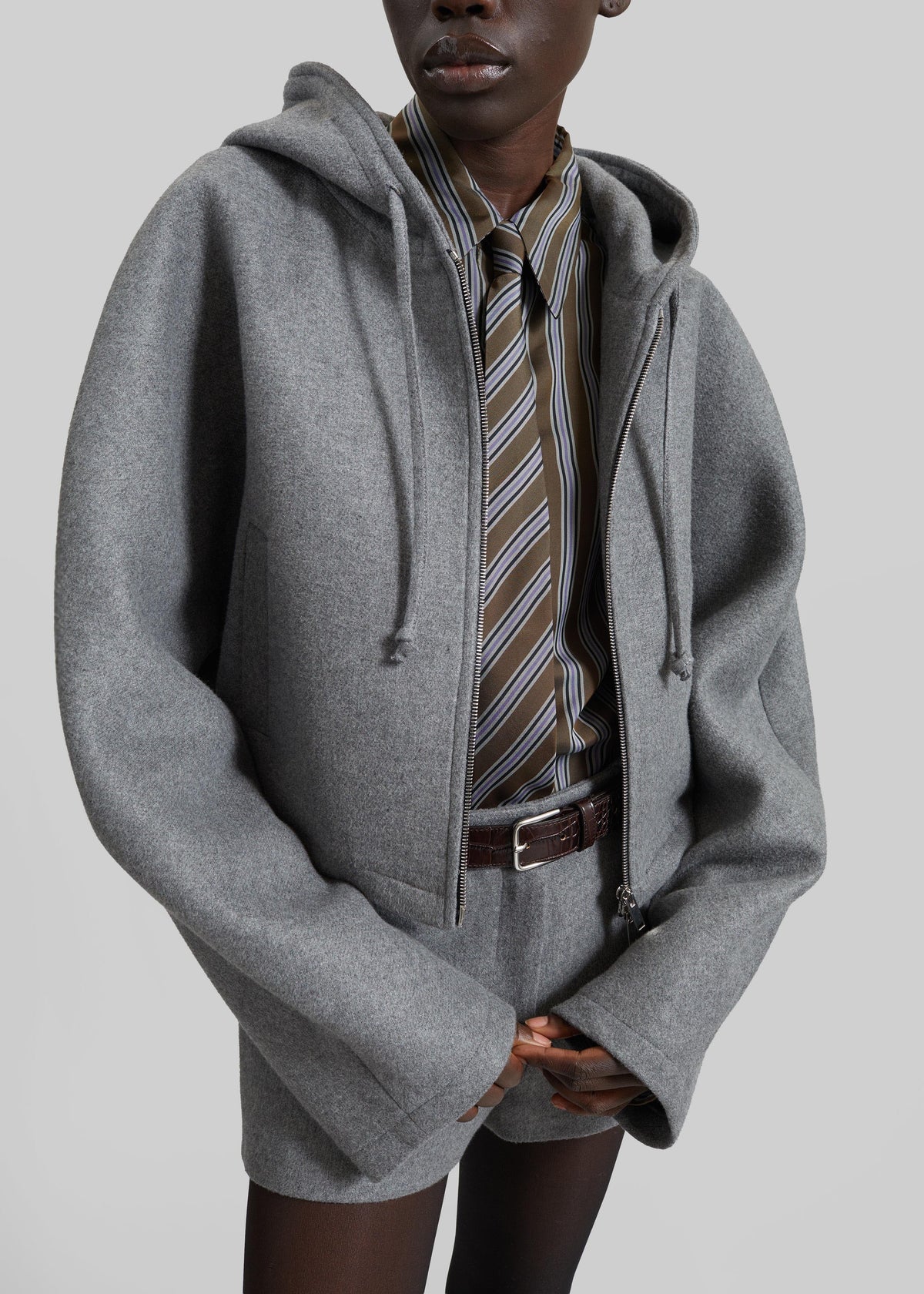 Felpa cropped Oda con cappuccio - Grigio mélange