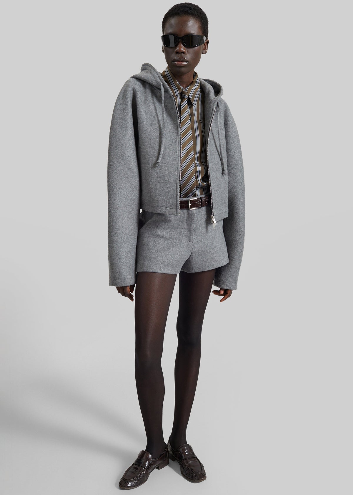 Felpa cropped Oda con cappuccio - Grigio mélange
