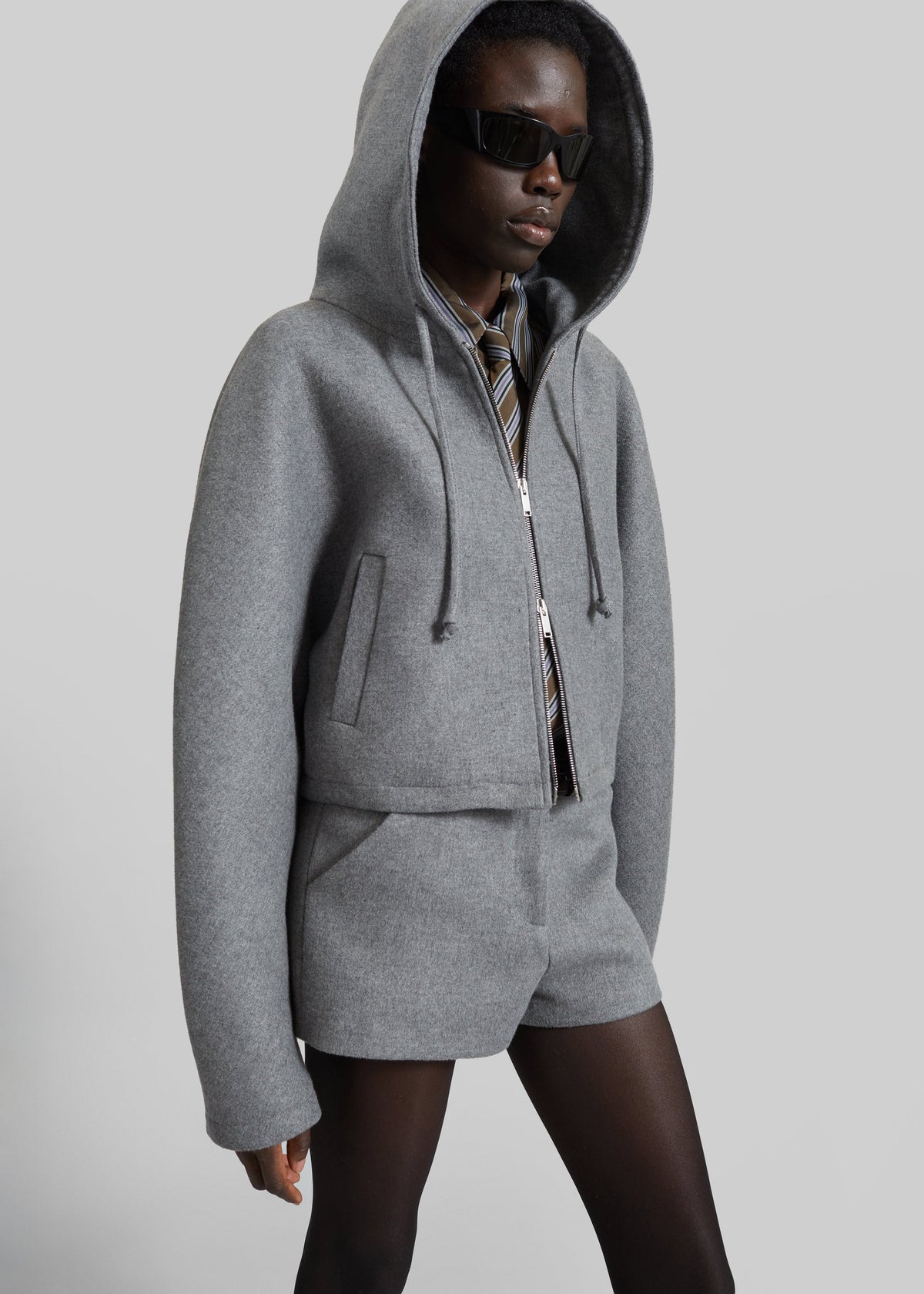 Felpa cropped Oda con cappuccio - Grigio mélange