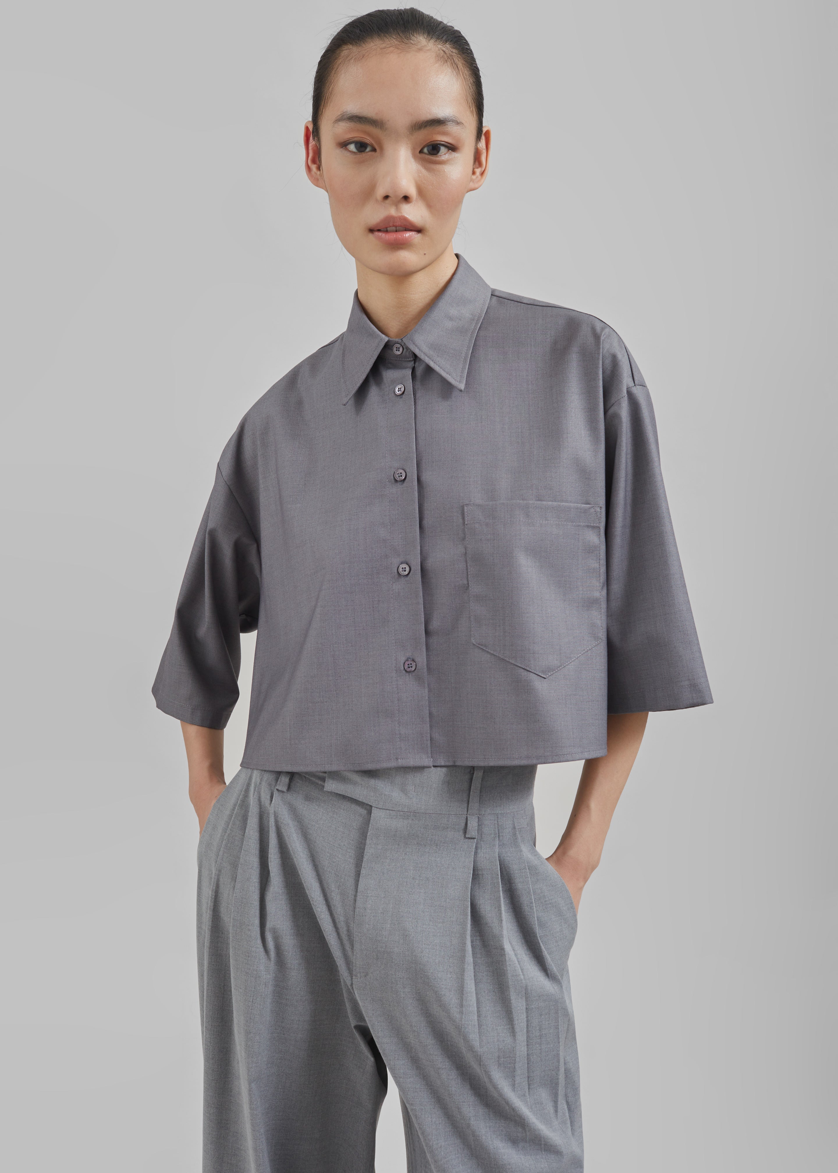 Odem Cropped Shirt - Grey - 2