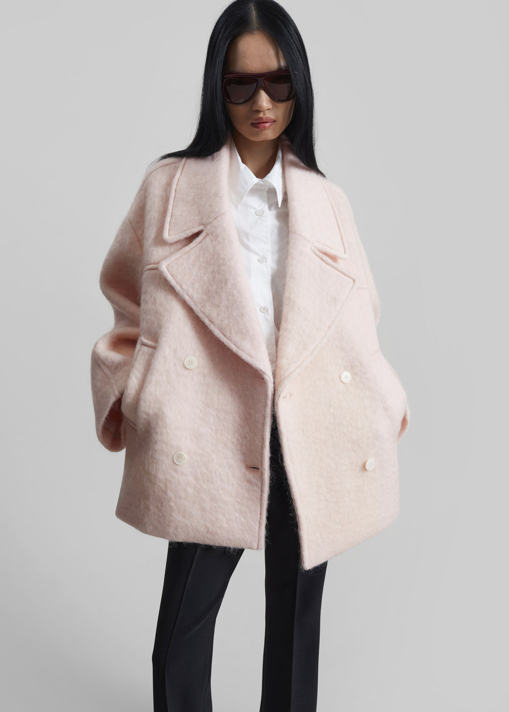 Odeone Brushed Wool Peacoat - Faded Pink