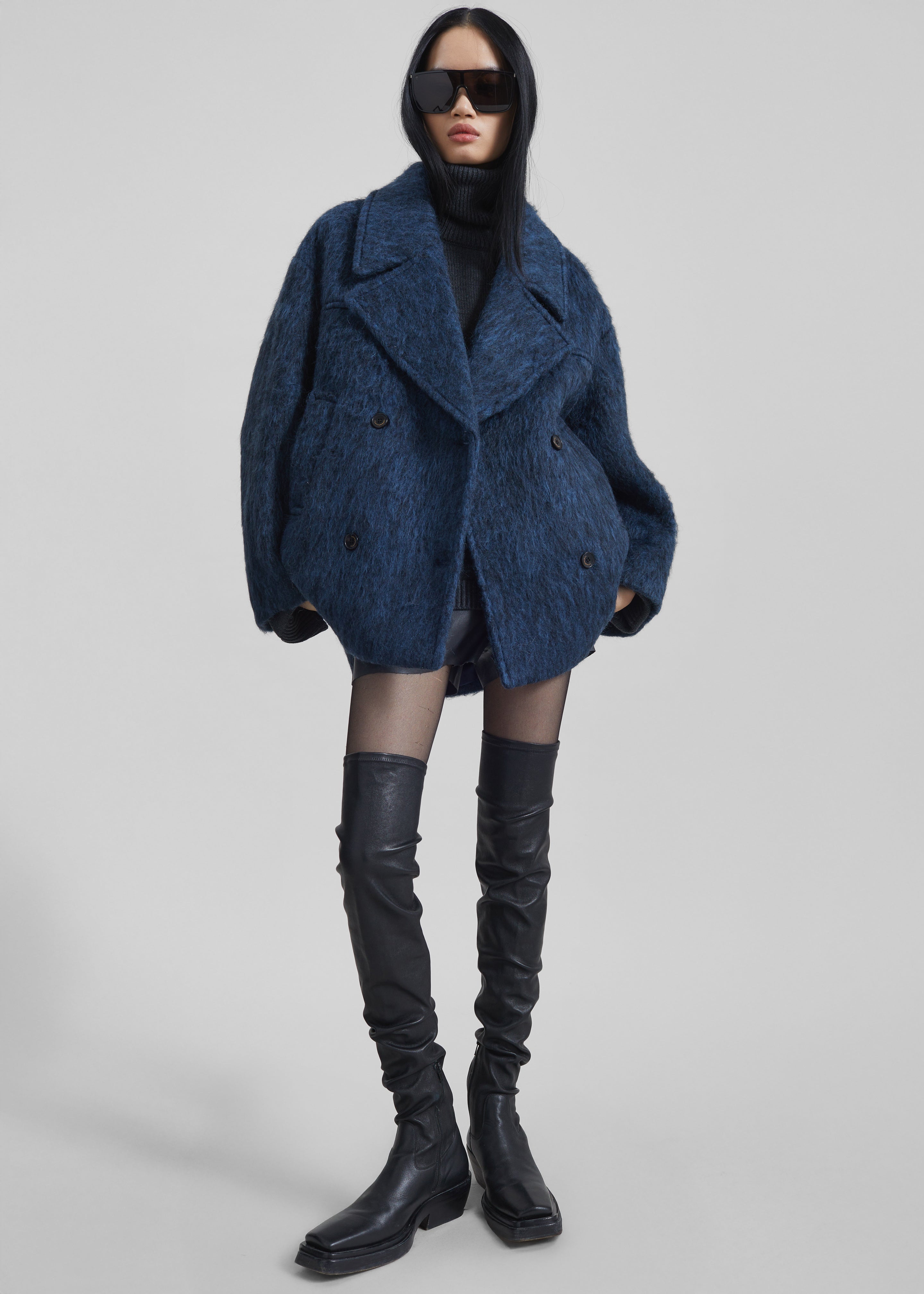 Odeone Brushed Wool Peacoat - Navy Melange – The Frankie Shop Europe