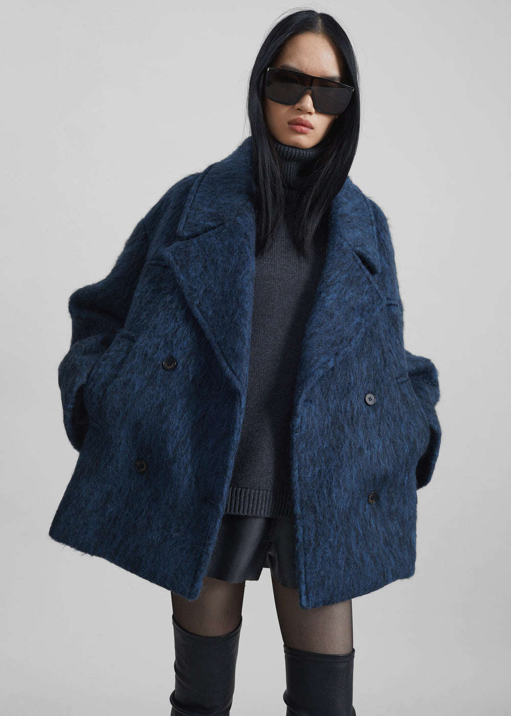 Odeone Brushed Wool Peacoat - Navy Melange - 1