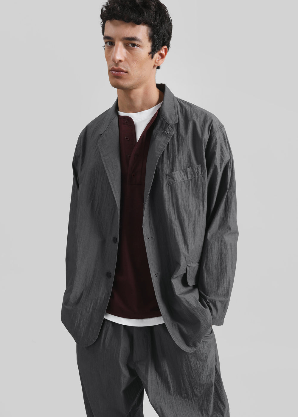 Ohio Crinkled Poplin Blazer - Slate Grey - 1