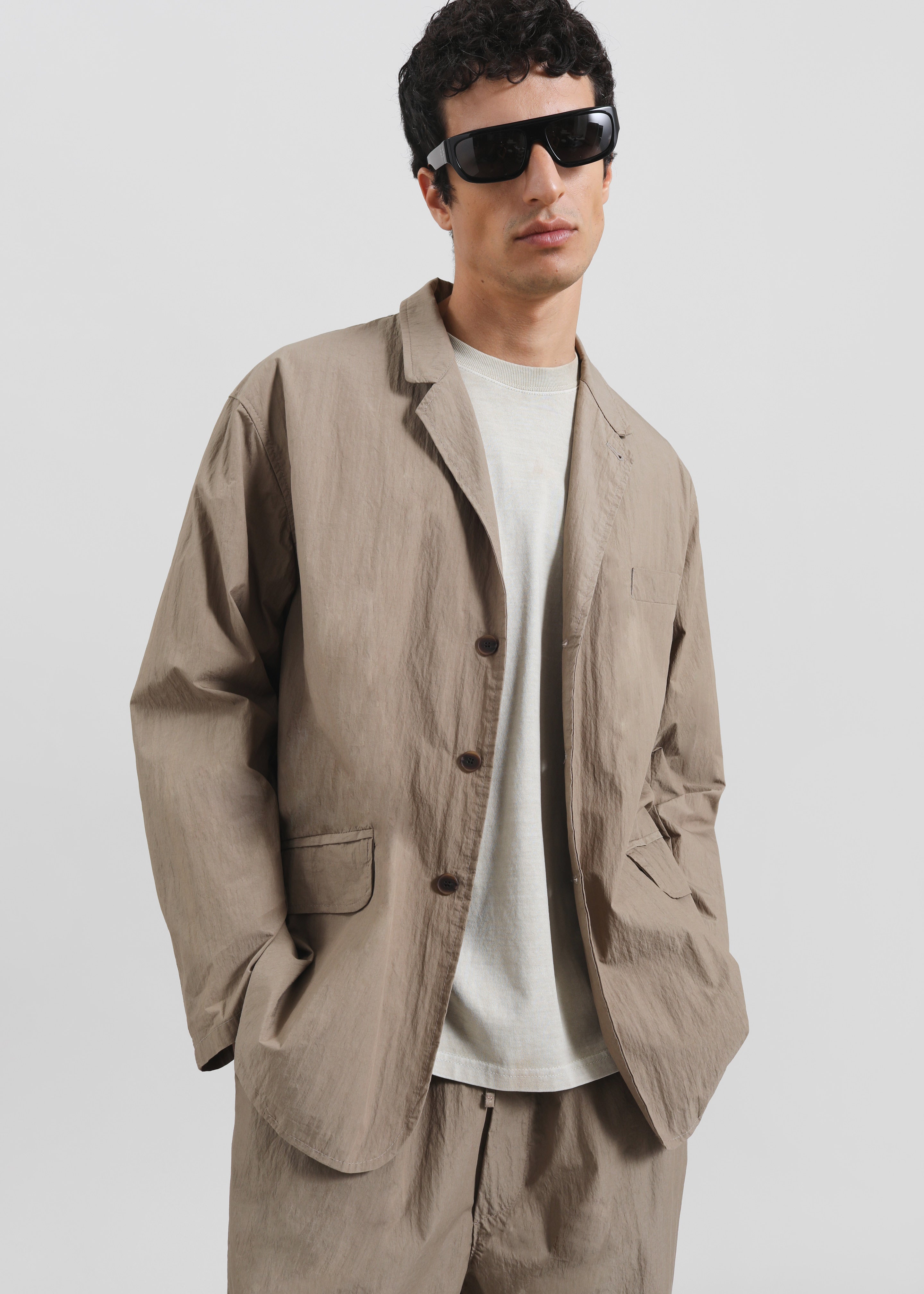 Ohio Crinkled Poplin Blazer - Taupe - 6