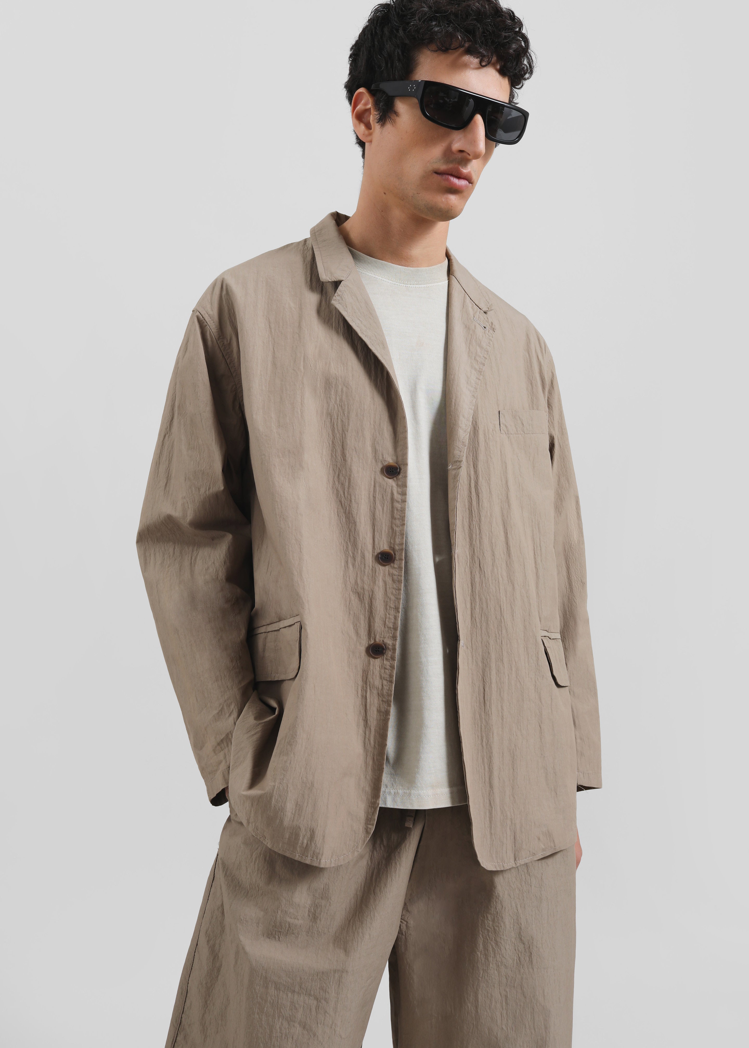 Ohio Crinkled Poplin Blazer - Taupe - 1