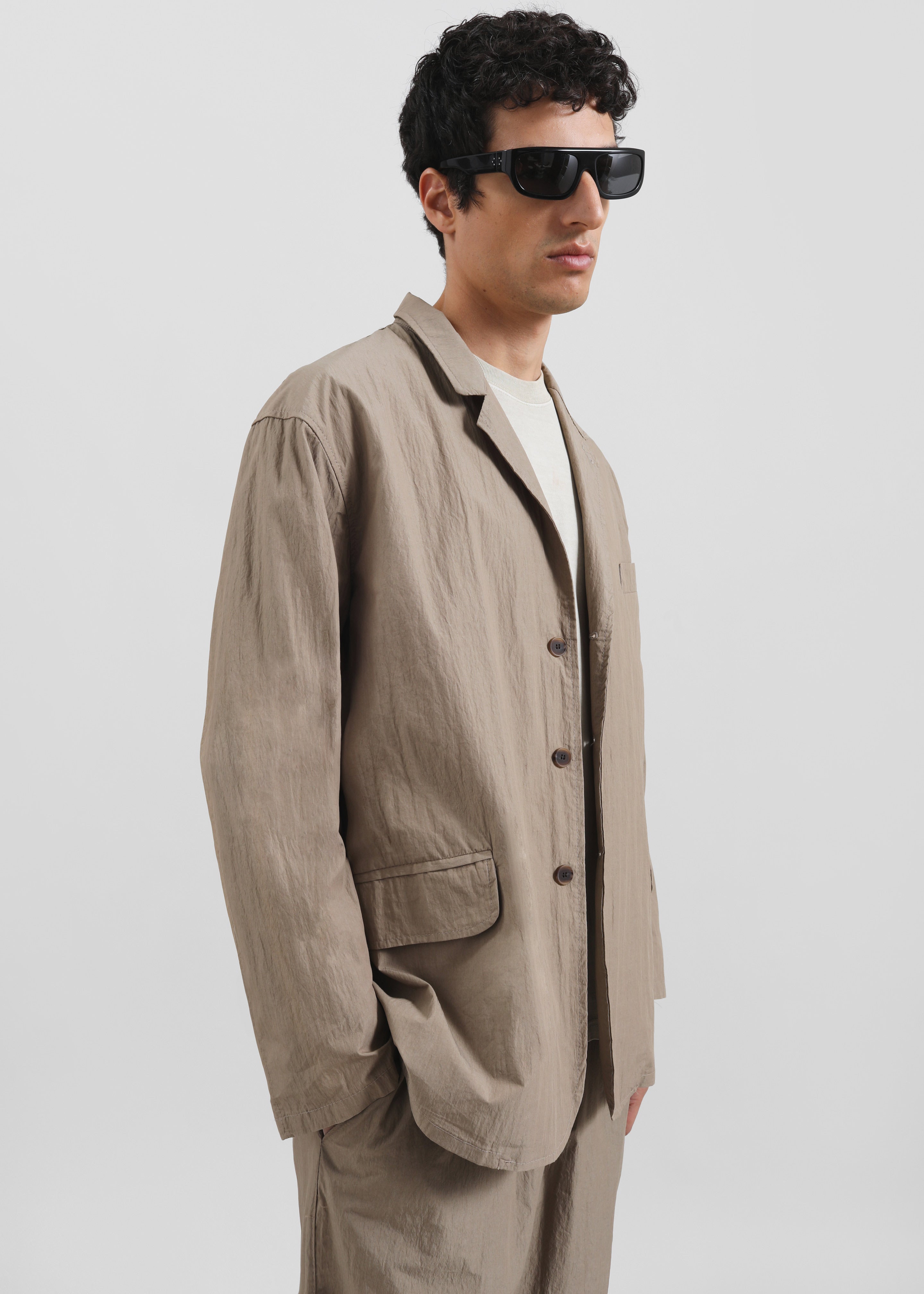 Ohio Crinkled Poplin Blazer - Taupe - 4