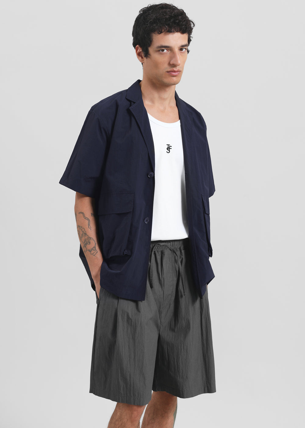 Ohio Crinkled Poplin Shorts - Slate Grey