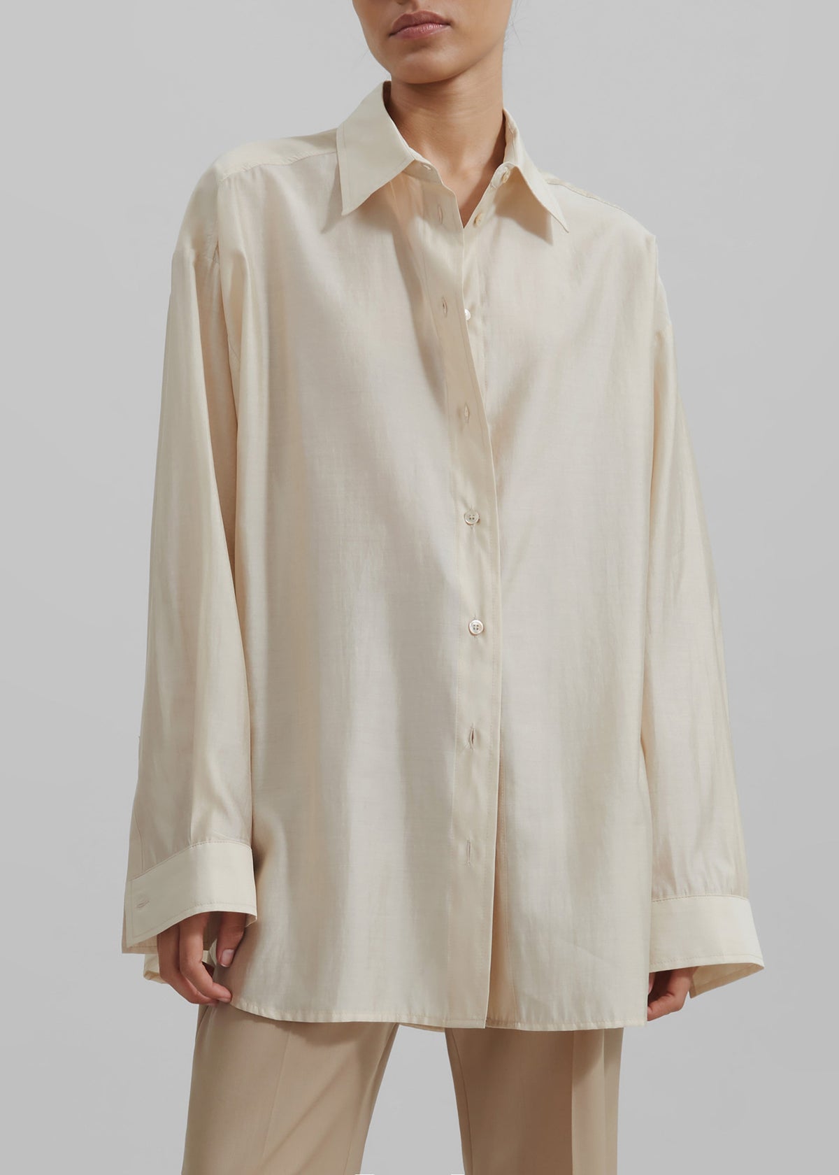 Ola Semi Sheer Button Up Shirt - Ivory - 7