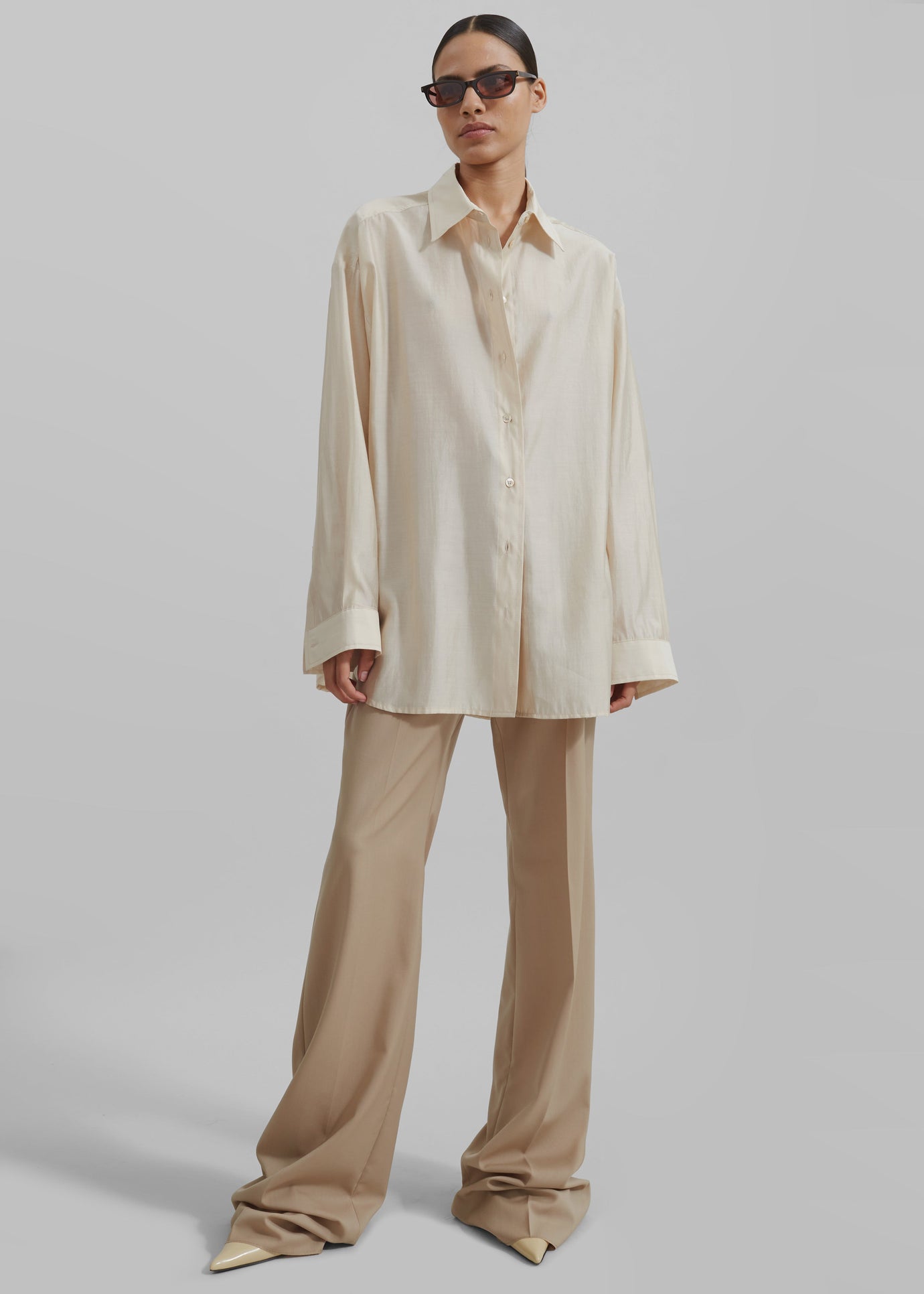 Ola Semi Sheer Button Up Shirt - Ivory - 1