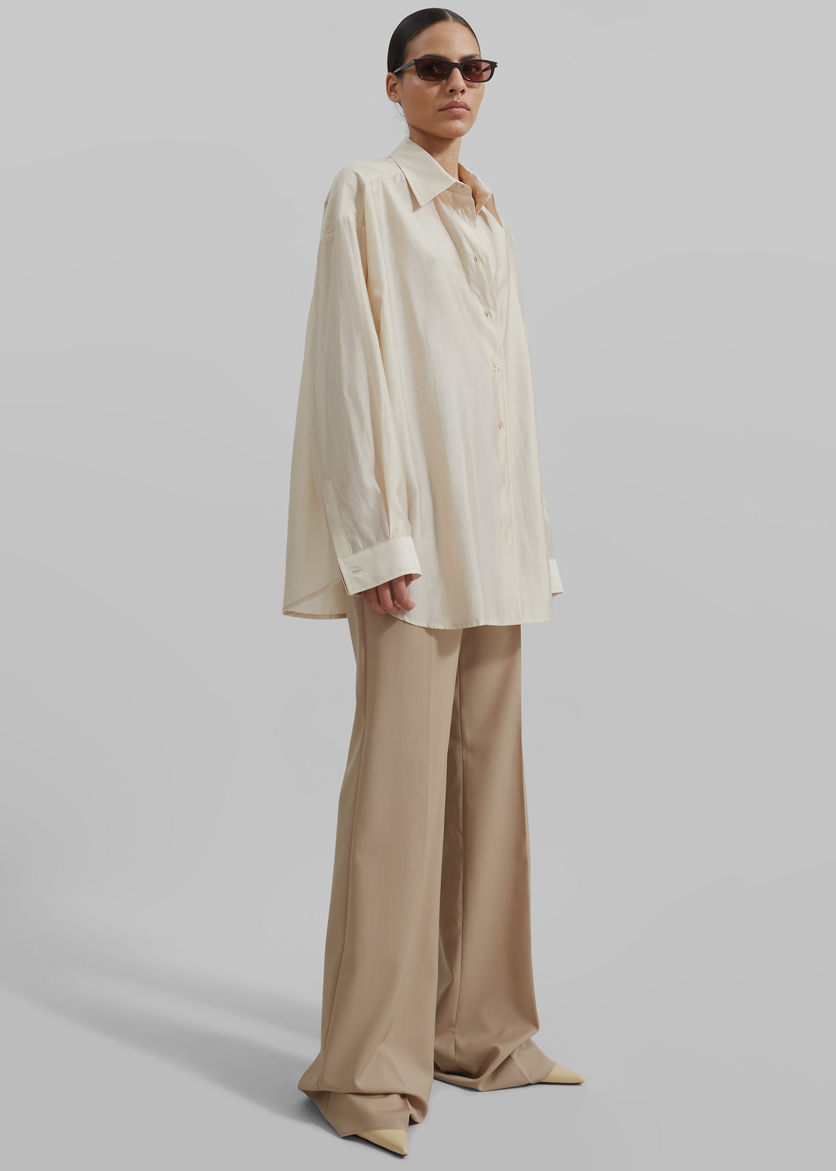 Ola Semi Sheer Button Up Shirt - Ivory - 4