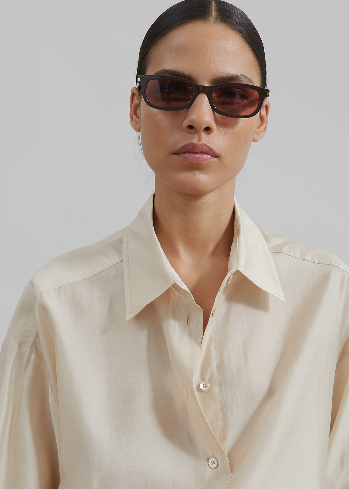 Ola Semi Sheer Button Up Shirt - Ivory - 3