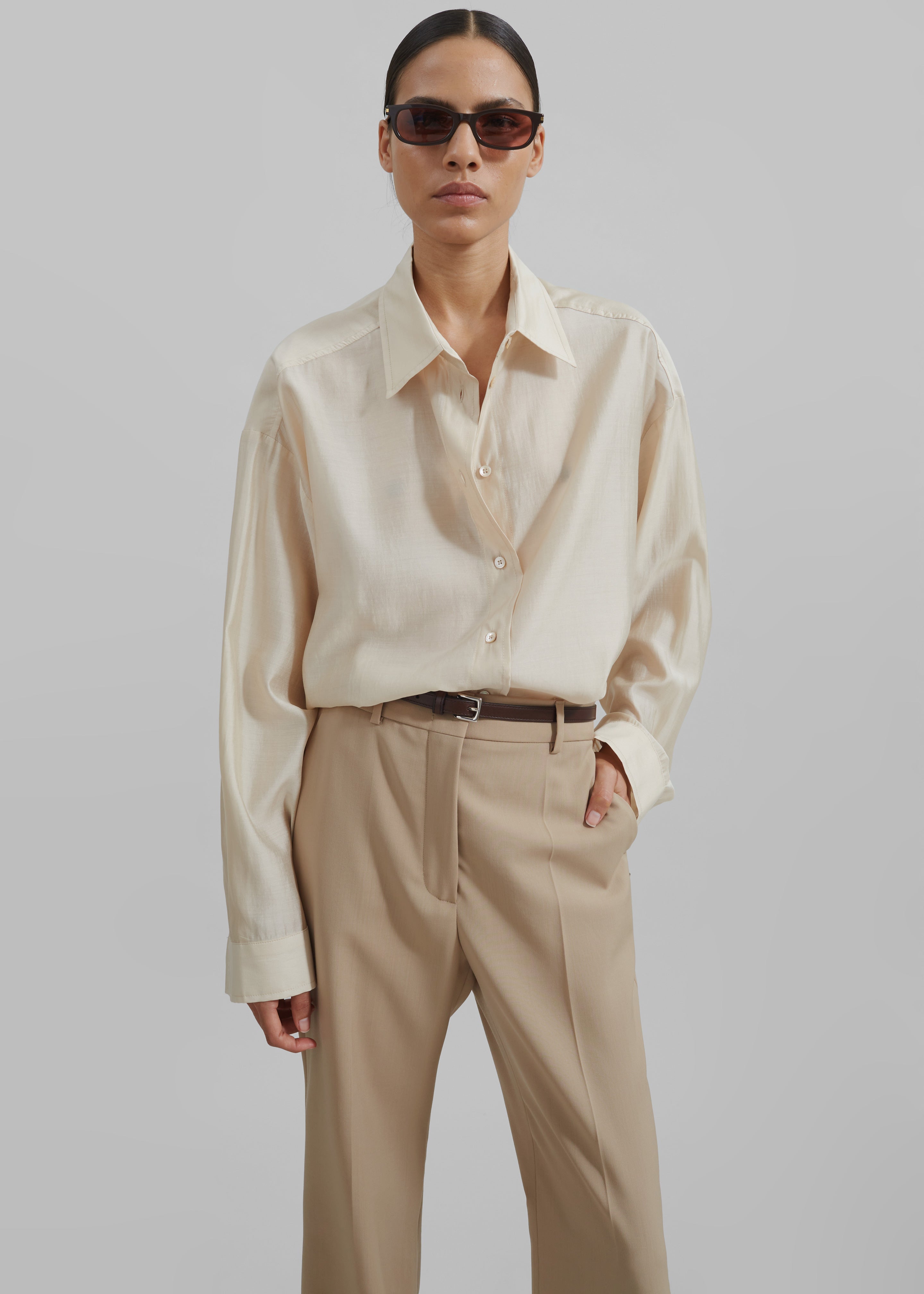 Ola Semi Sheer Button Up Shirt - Ivory - 1