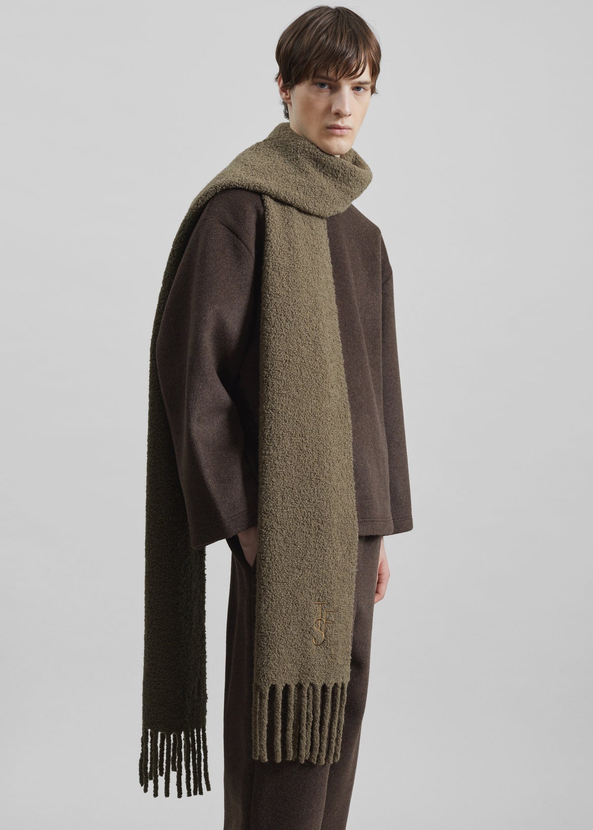 Olari Alpaca Blend Boucle Scarf - Olive - 5 - [gender-male]
