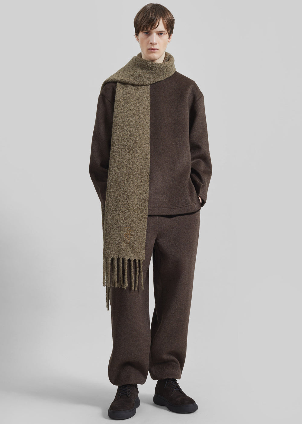 Olari Alpaca Blend Boucle Scarf - Olive - 1