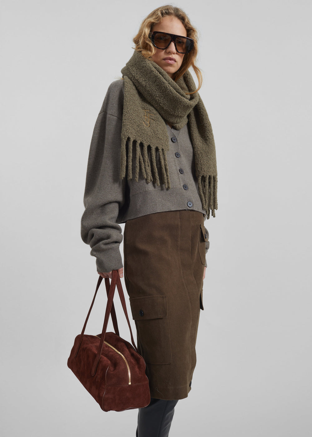 Olari Alpaca Blend Boucle Scarf - Olive - 1