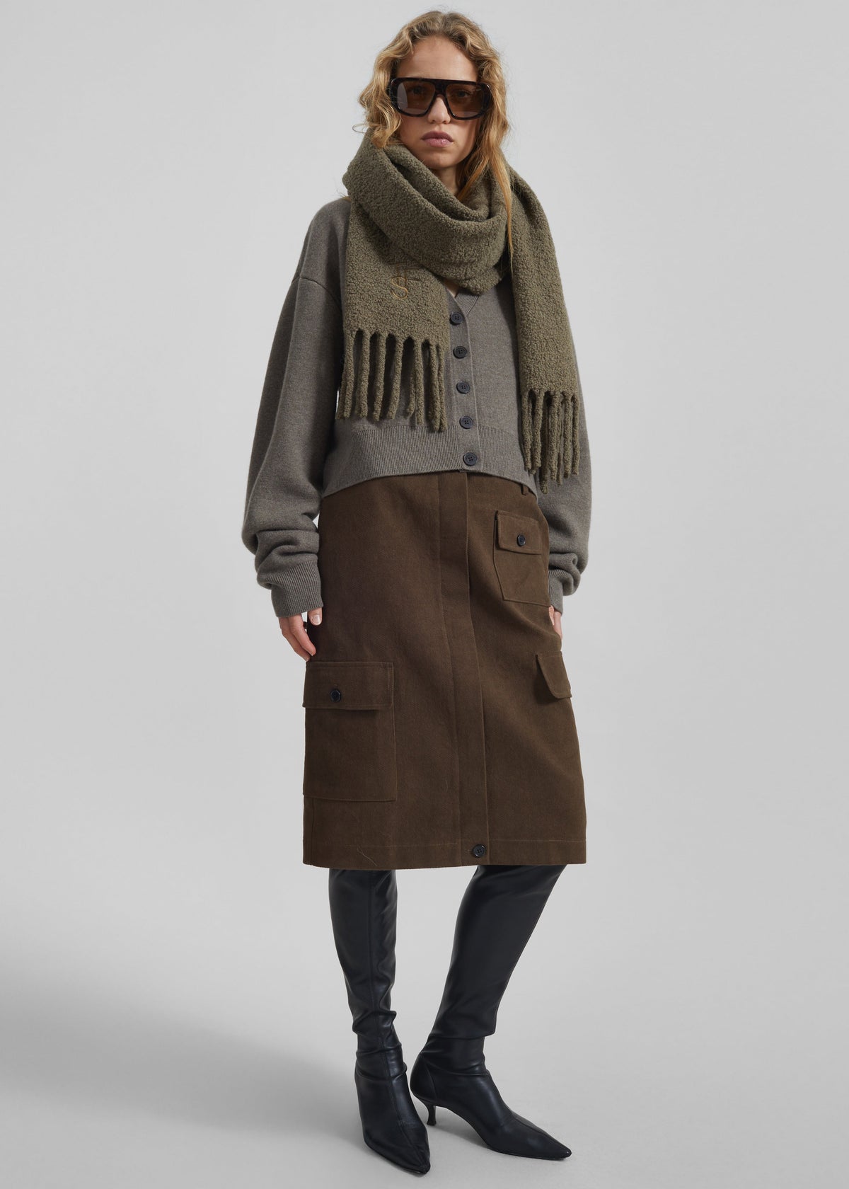 Olari Alpaca Blend Boucle Scarf - Olive - 4