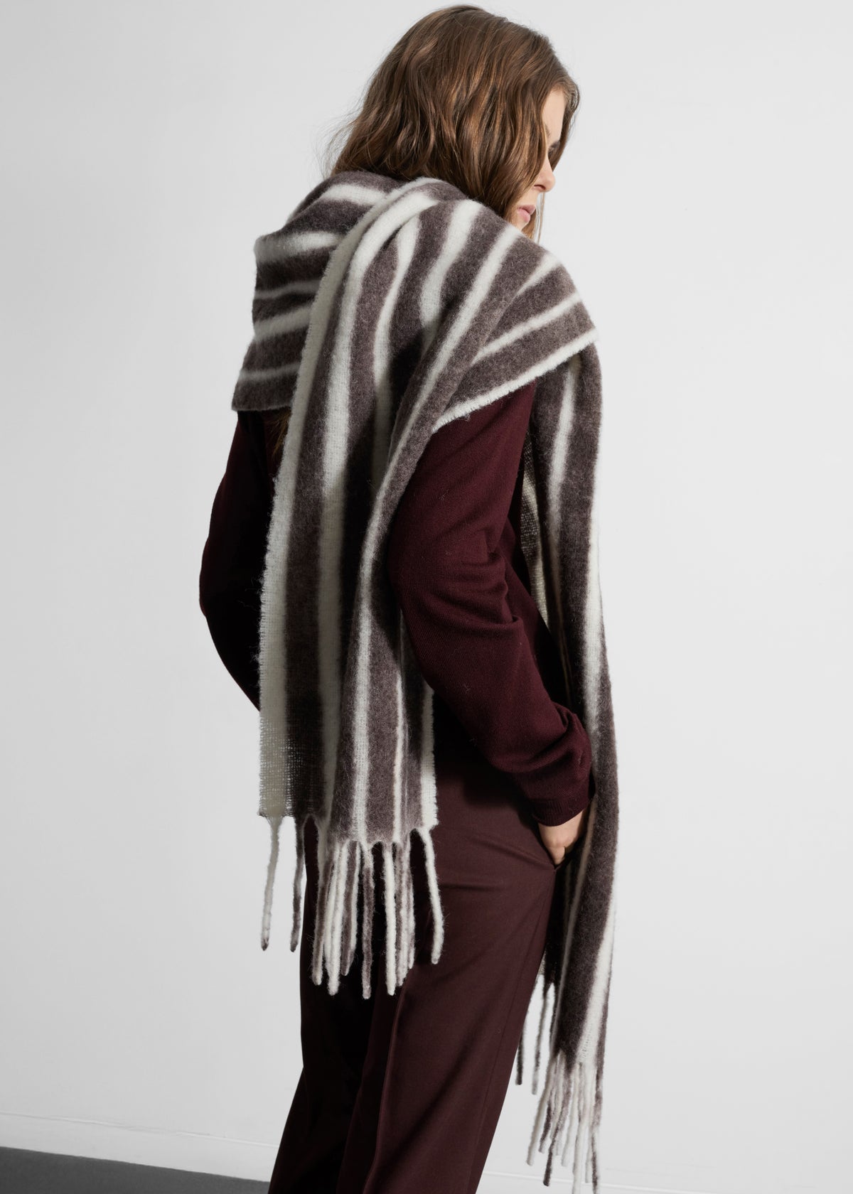 Olari Alpaca Blend Scarf - Brown/White Stripe - 5