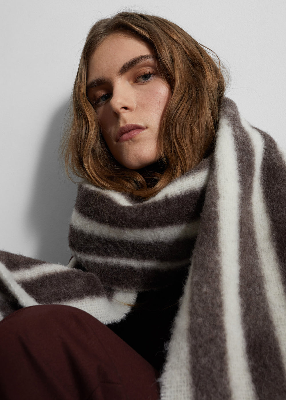 Olari Alpaca Blend Scarf - Brown/White Stripe - 1