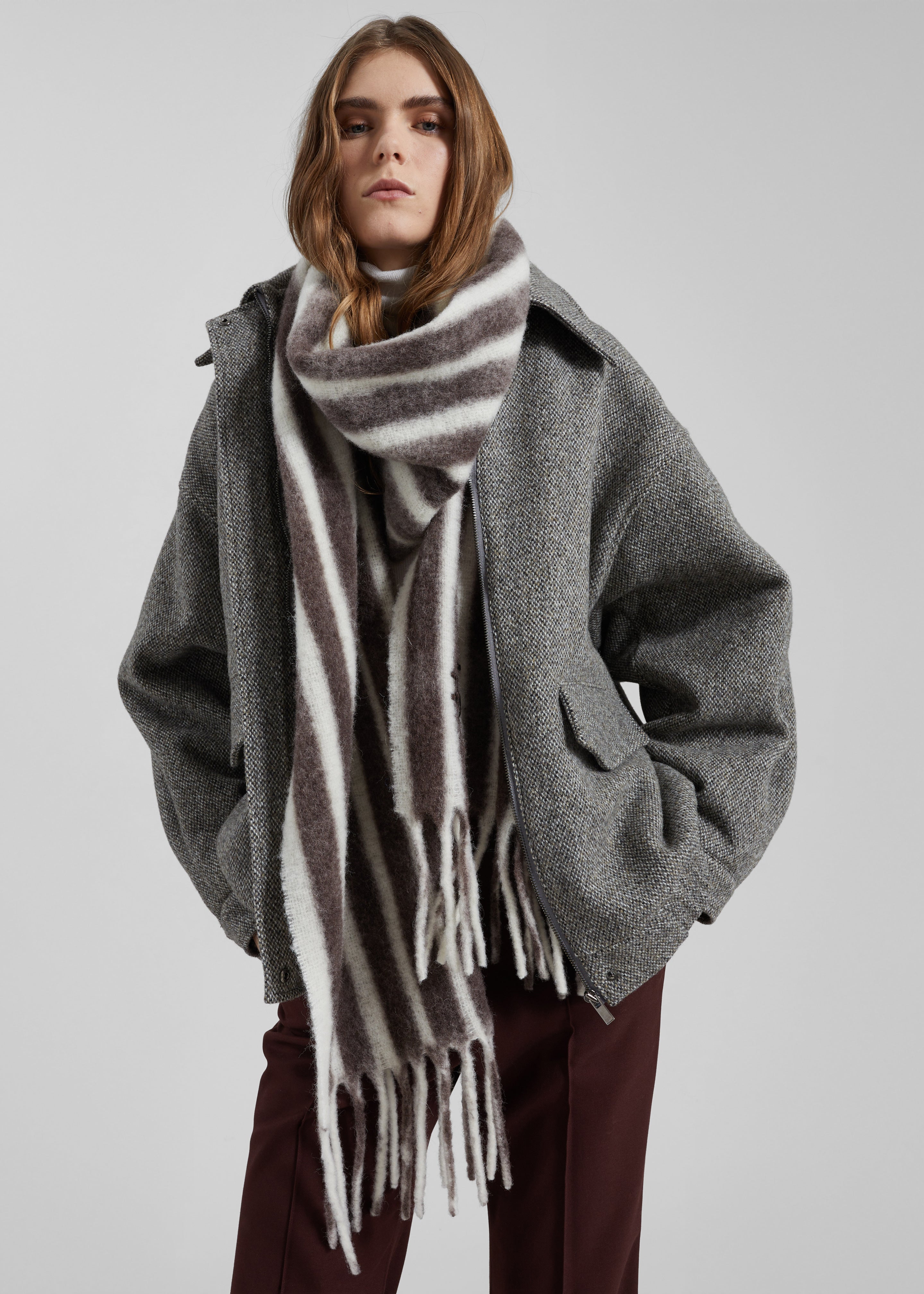Olari Alpaca Blend Scarf - Brown/White Stripe