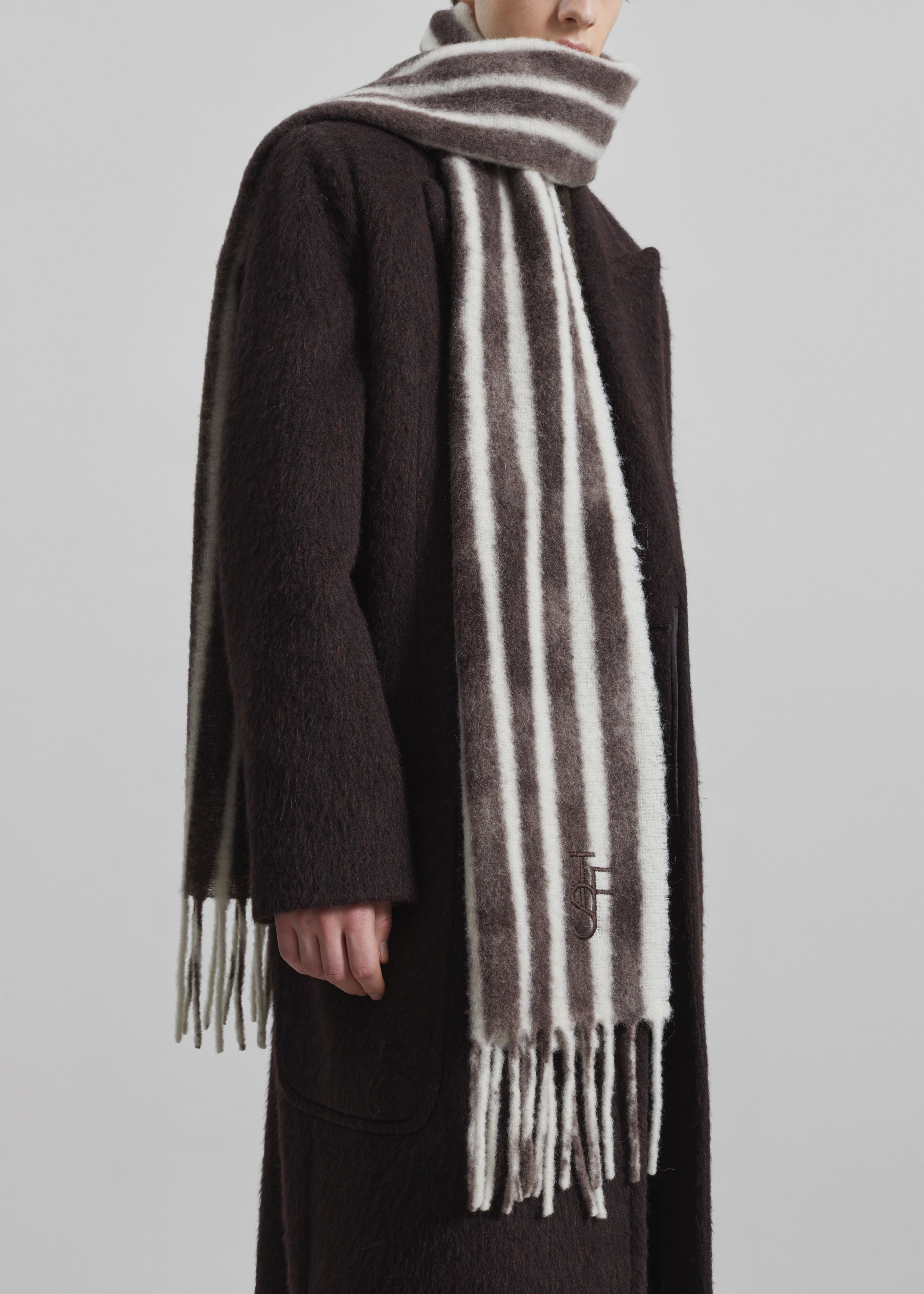 Olari Alpaca Blend Scarf - Brown/White Stripe - 9