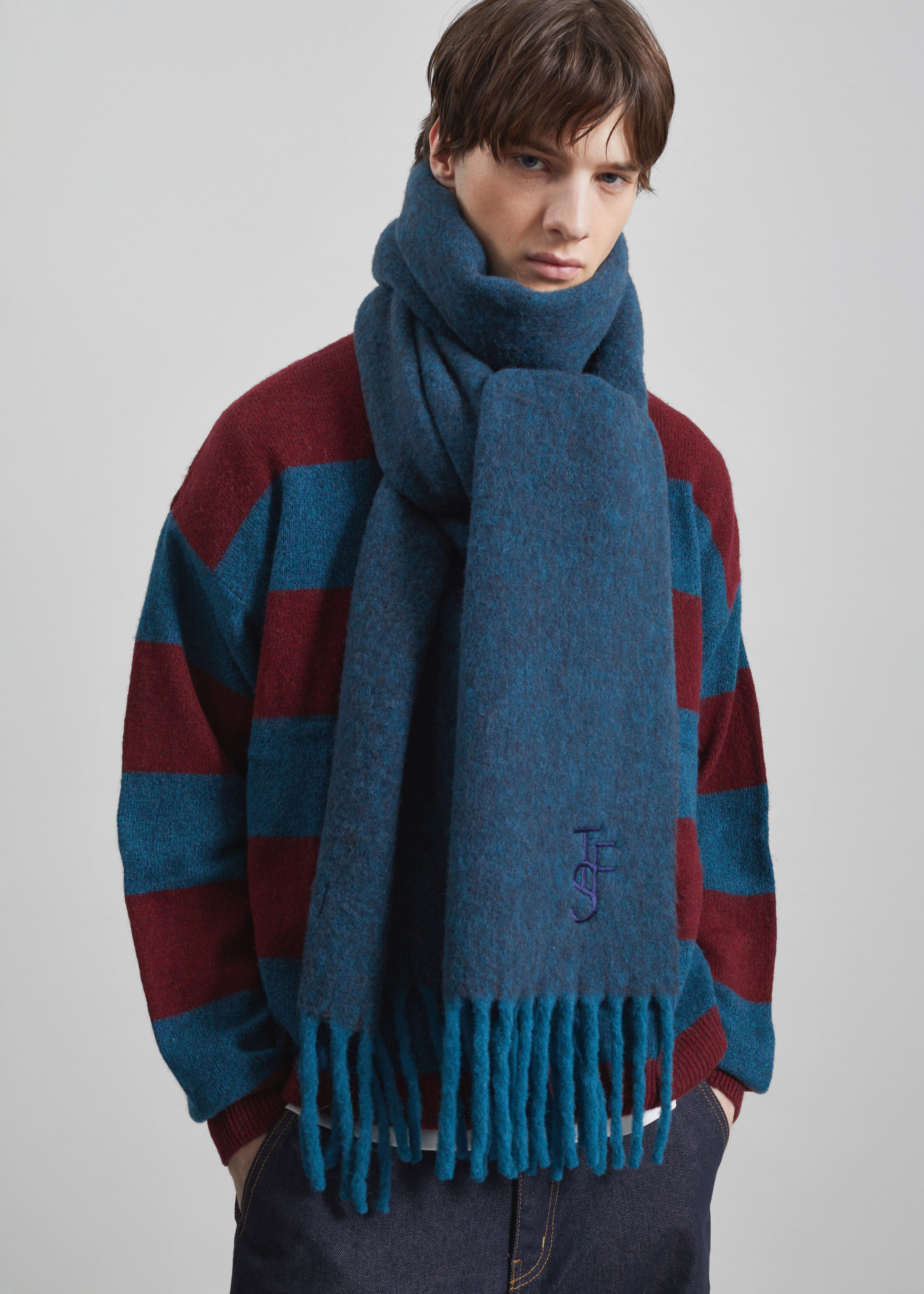 Olari Alpaca Blend Scarf - Navy Melange - 6 - [gender-male]