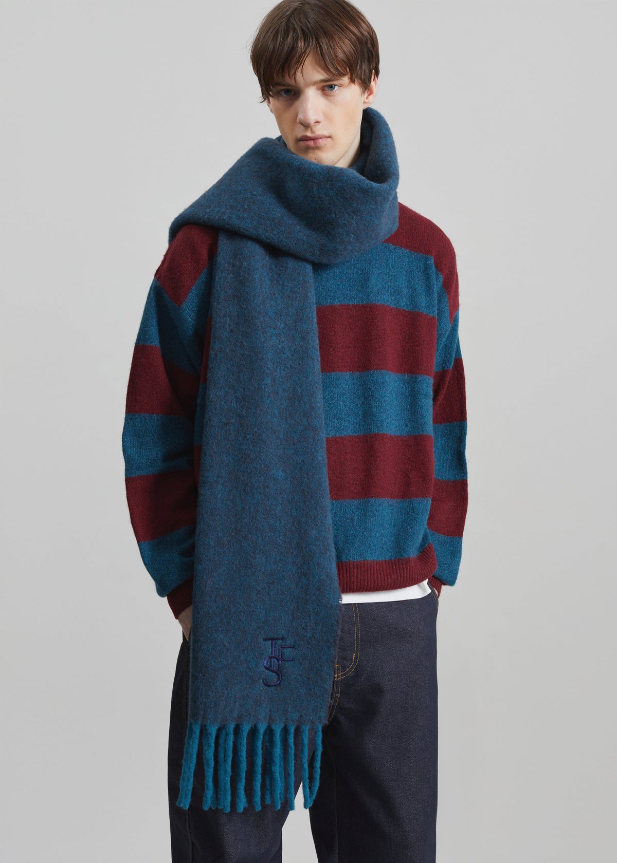 Olari Alpaca Blend Scarf - Navy Melange - 6 - [gender-male]
