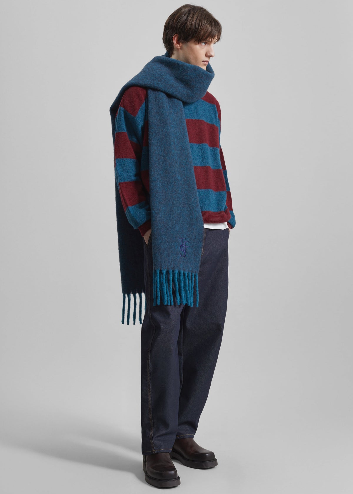 Olari Alpaca Blend Scarf - Navy Melange - 9