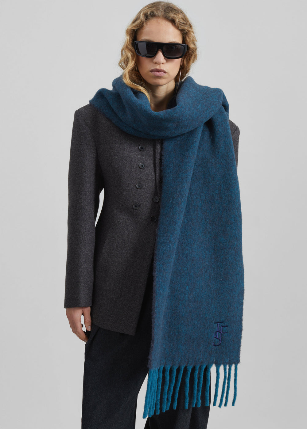 Olari Alpaca Blend Scarf - Navy Melange