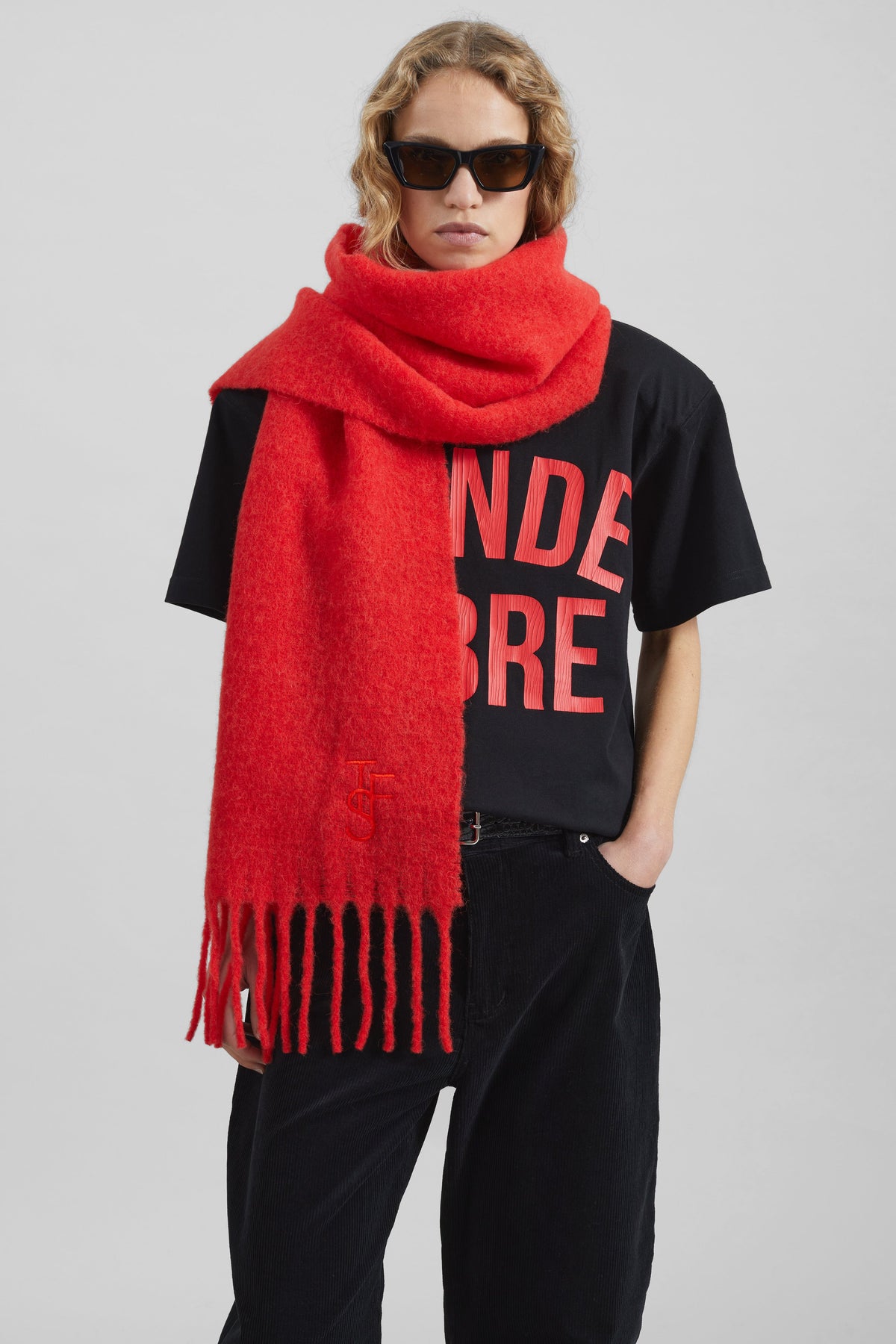 Olari Alpaca Blend Scarf - Red - 5