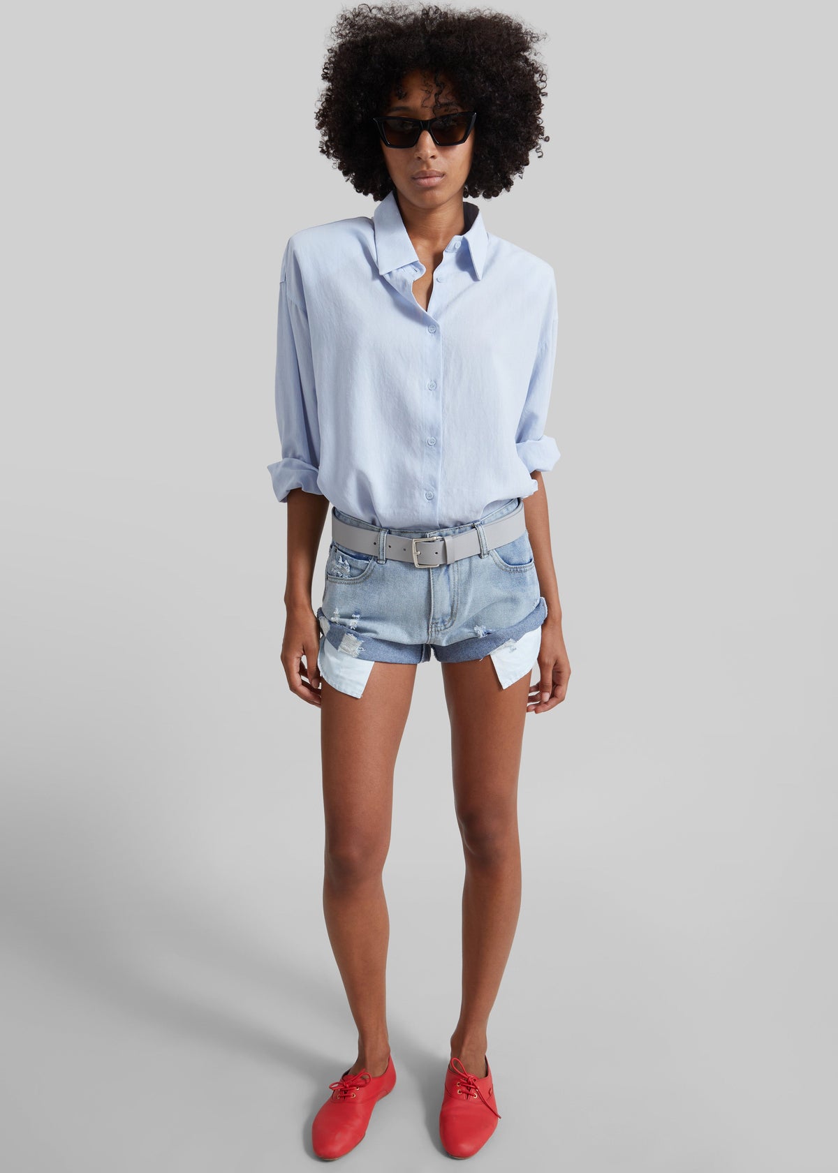 Mini short Oleron en denim usé - Bleu délavé clair - 1