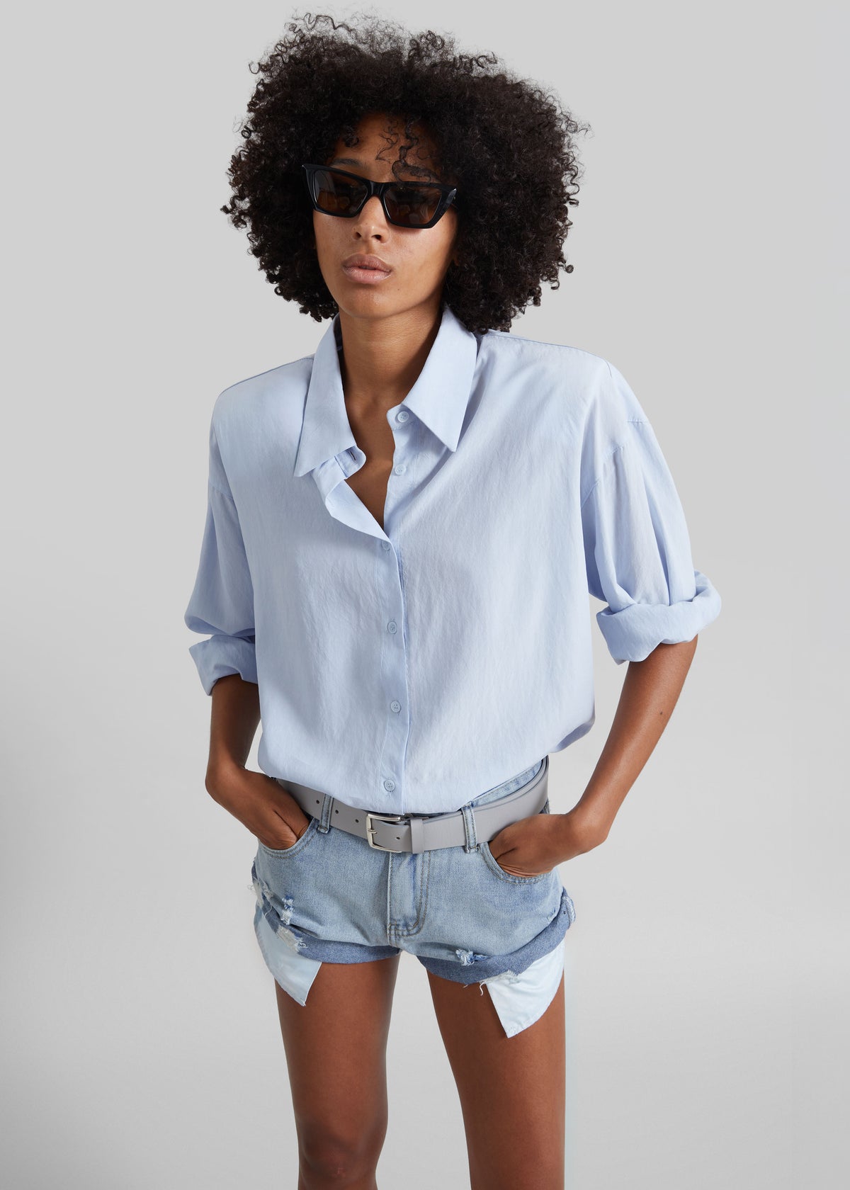 Mini short Oleron en denim usé - Bleu délavé clair - 3