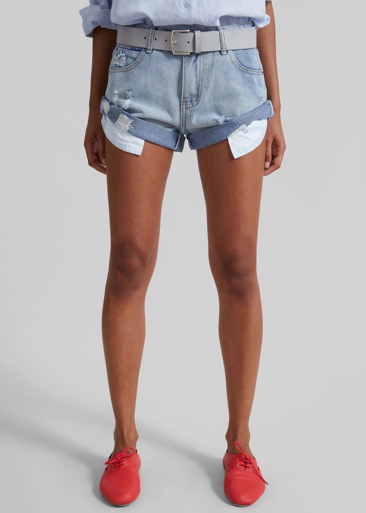 Mini short Oleron en denim usé - Bleu délavé clair - 4
