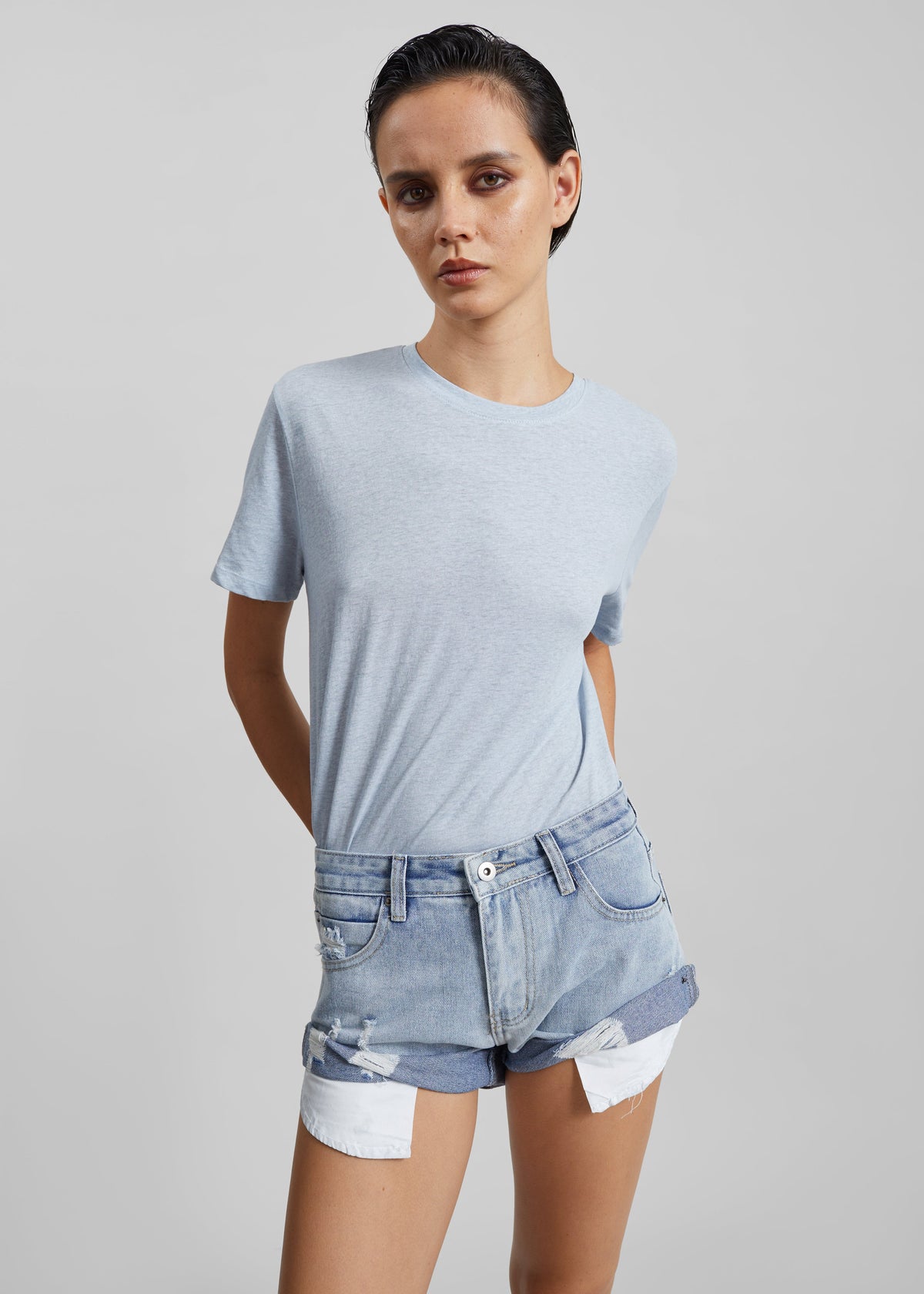 Mini short Oleron en denim usé - Bleu délavé clair - 6
