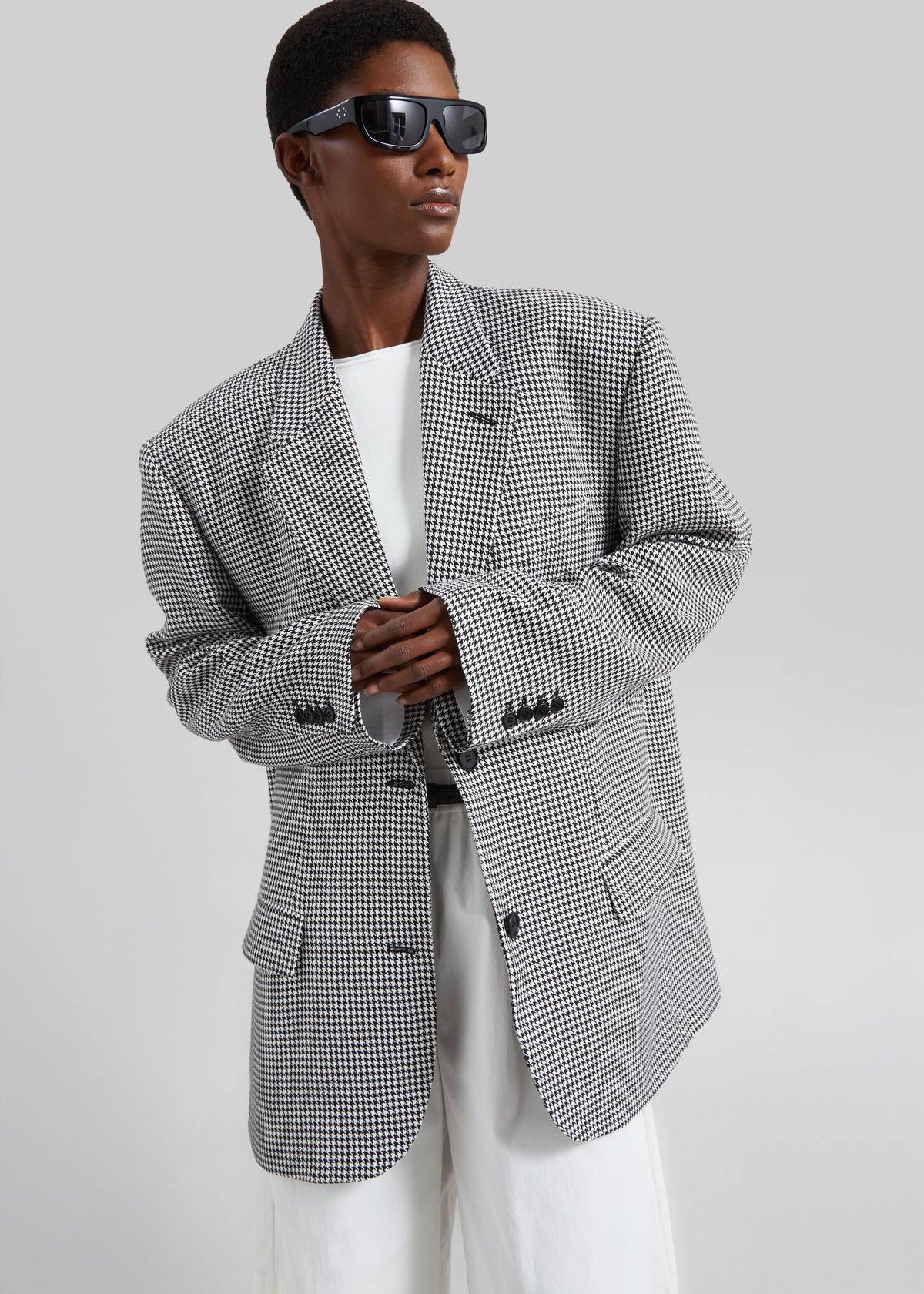 Blazer Olivella oversize à épaulettes - Pied-de-poule noir - 7