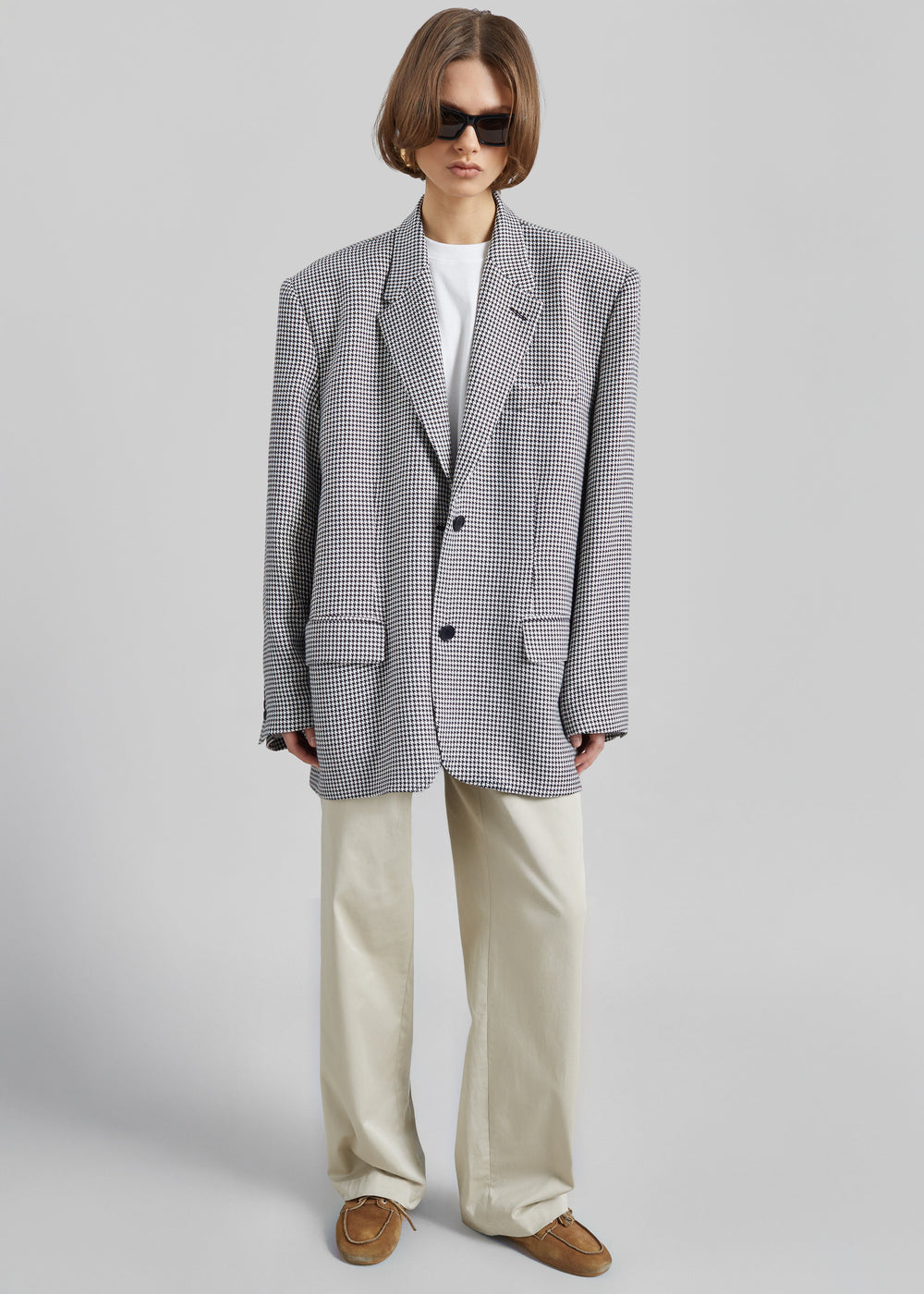 Olivella Oversized Padded Blazer - Black Houndstooth