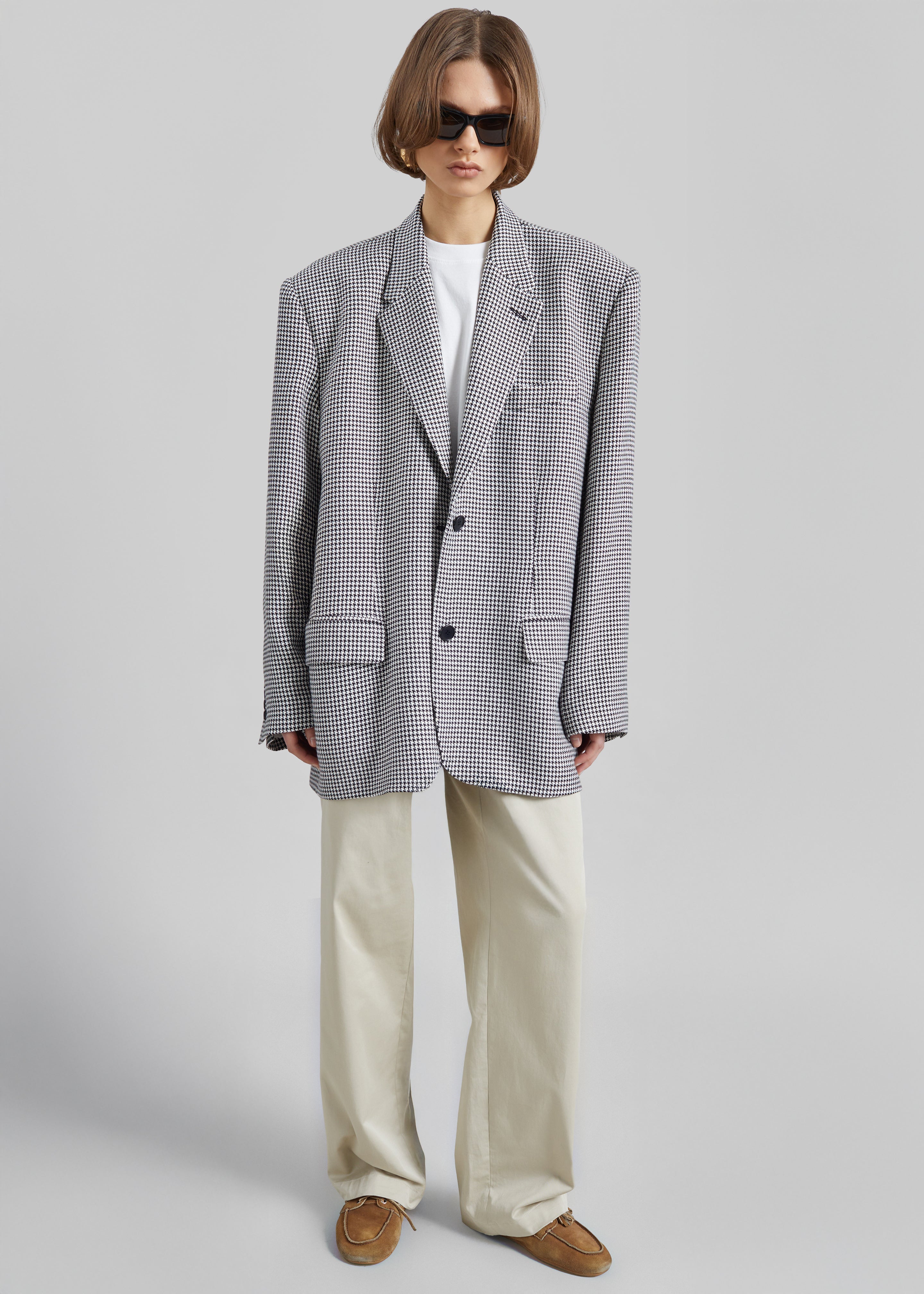 Blazer Olivella oversize à épaulettes - Pied-de-poule noir - 1