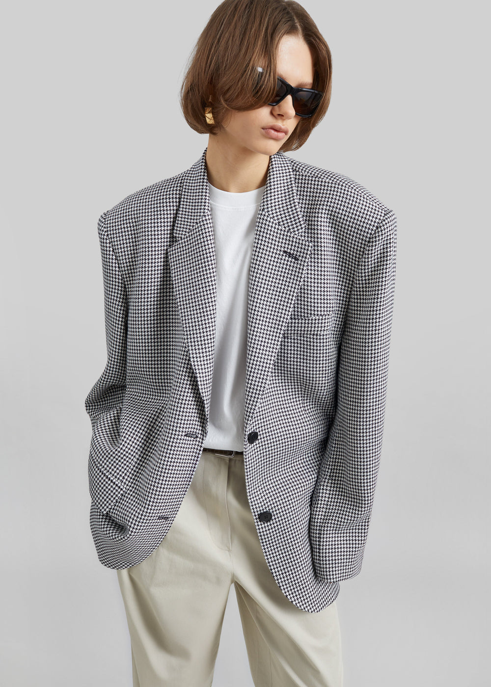 Olivella Oversized Padded Blazer - Black Houndstooth - 1