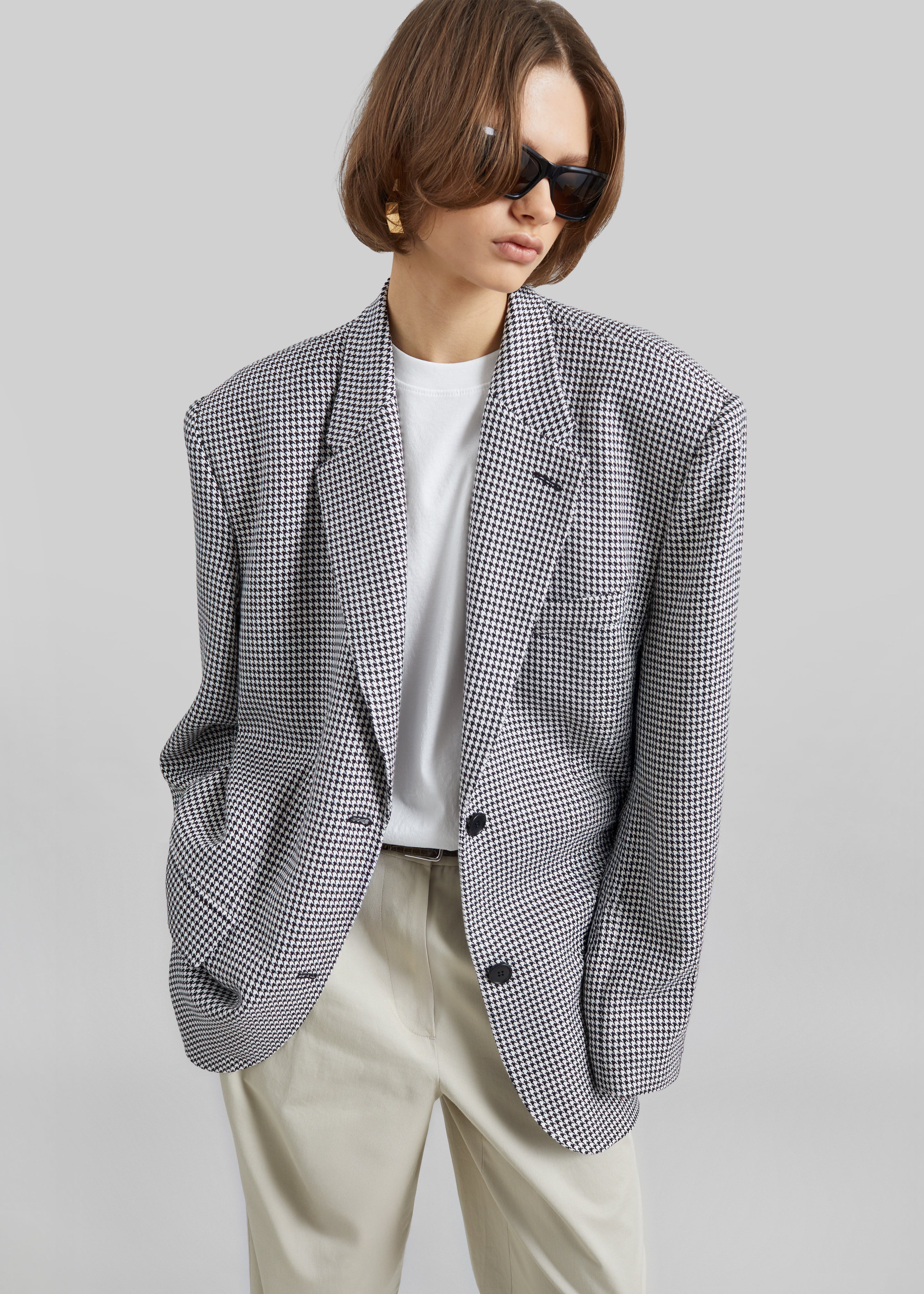 Blazer Olivella oversize à épaulettes - Pied-de-poule noir - 2